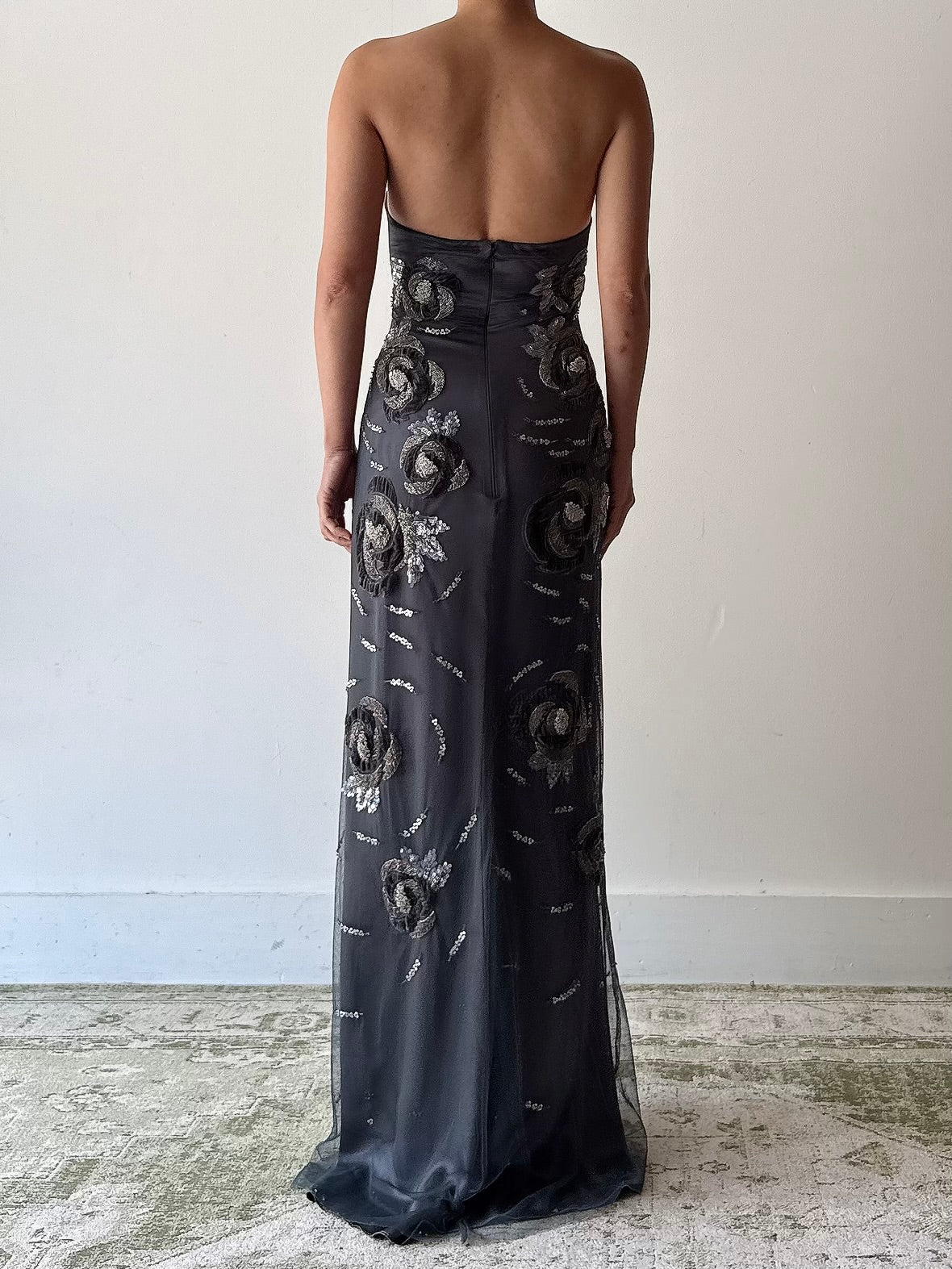 Vintage Bellville Sassoon Gray Silk and Tulle Over Lay Gown - S/M 6