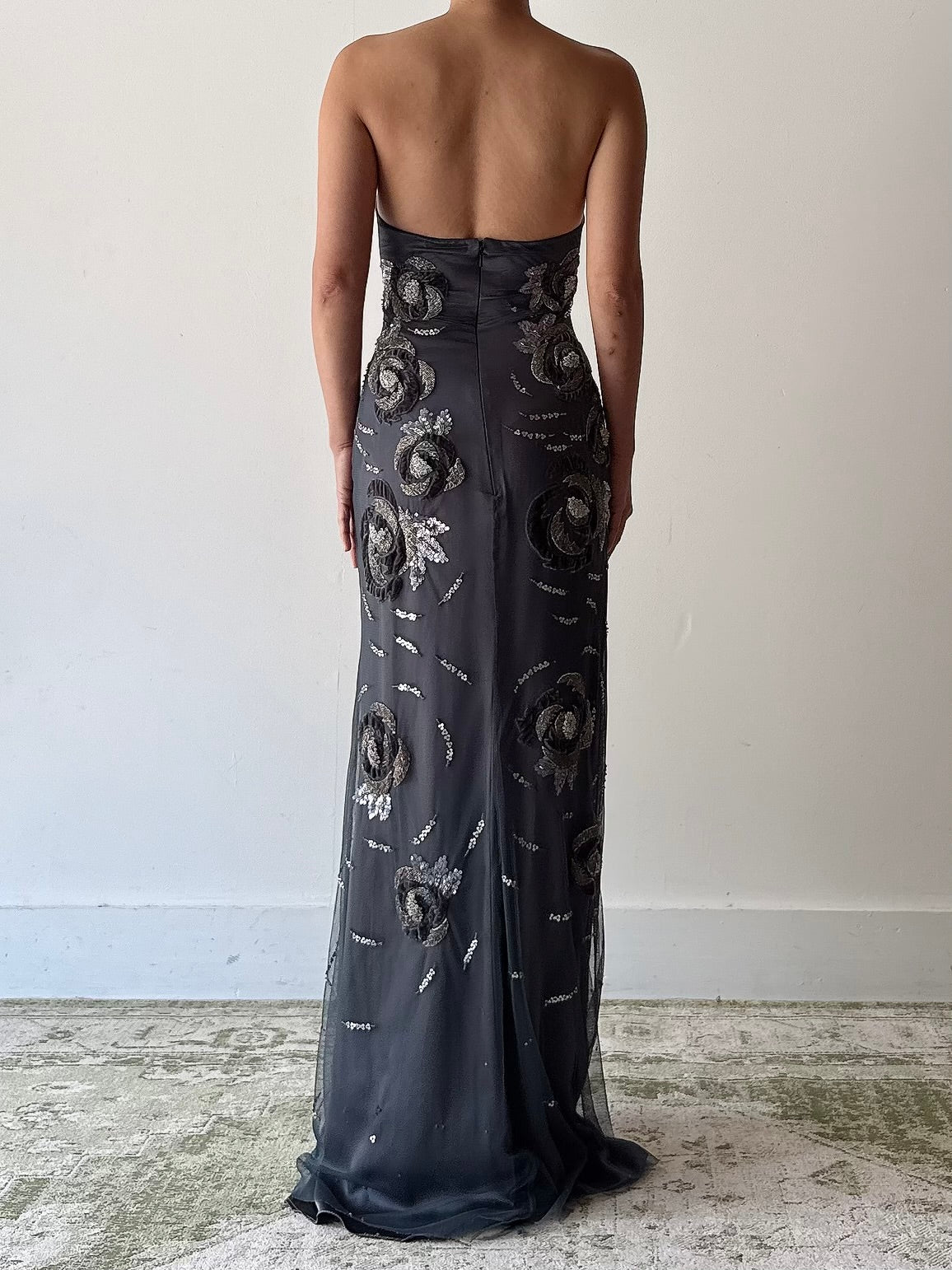 Vintage Bellville Sassoon Gray Silk and Tulle Over Lay Gown - S/M 6