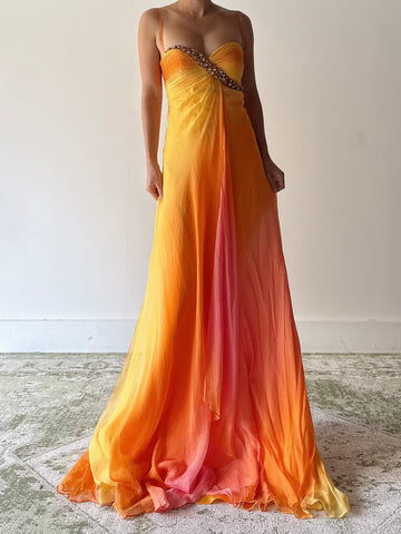 Vintage Cache Silk Orange Beaded Dress - M