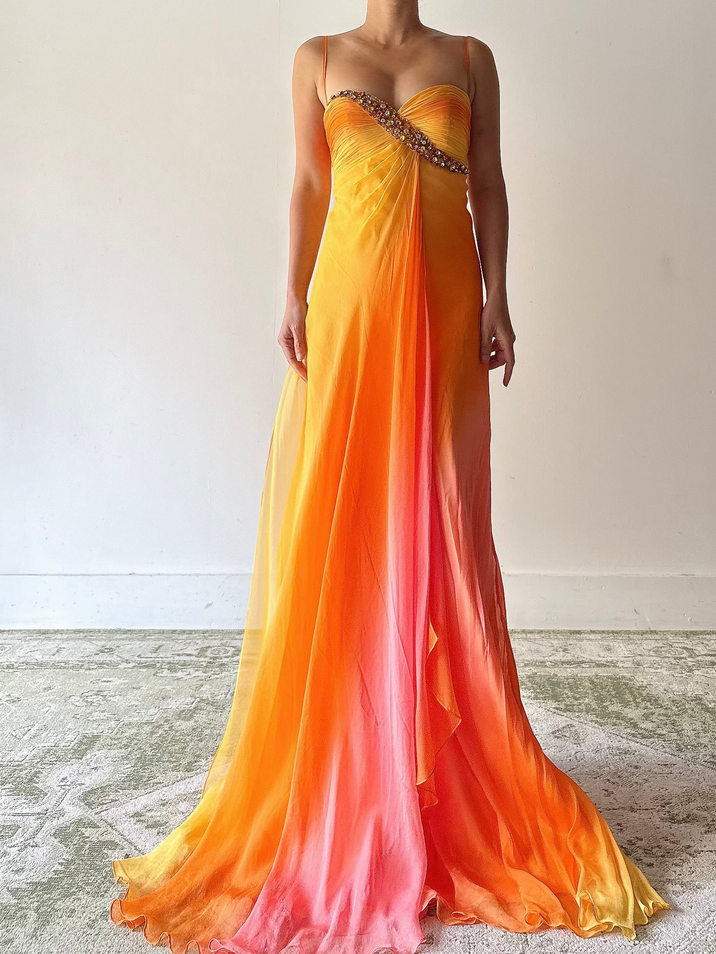 Vintage Cache Silk Orange Beaded Dress - M