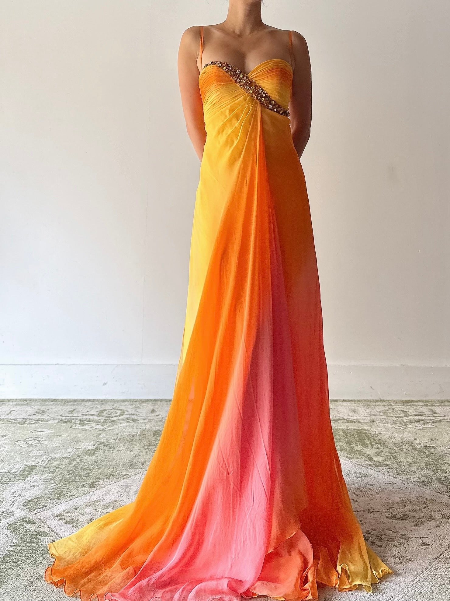 Vintage Cache Silk Orange Beaded Dress - M