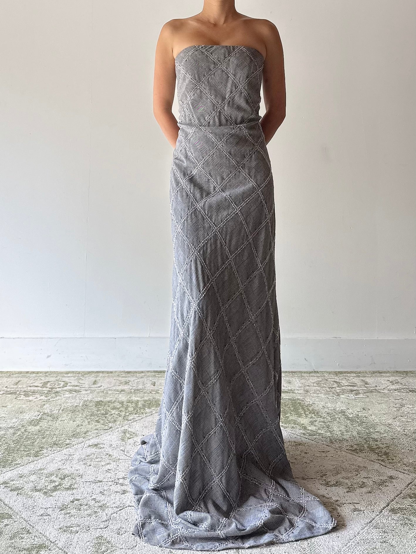 Vintage Bellville Sassoon Plaid Strapless Dress - L