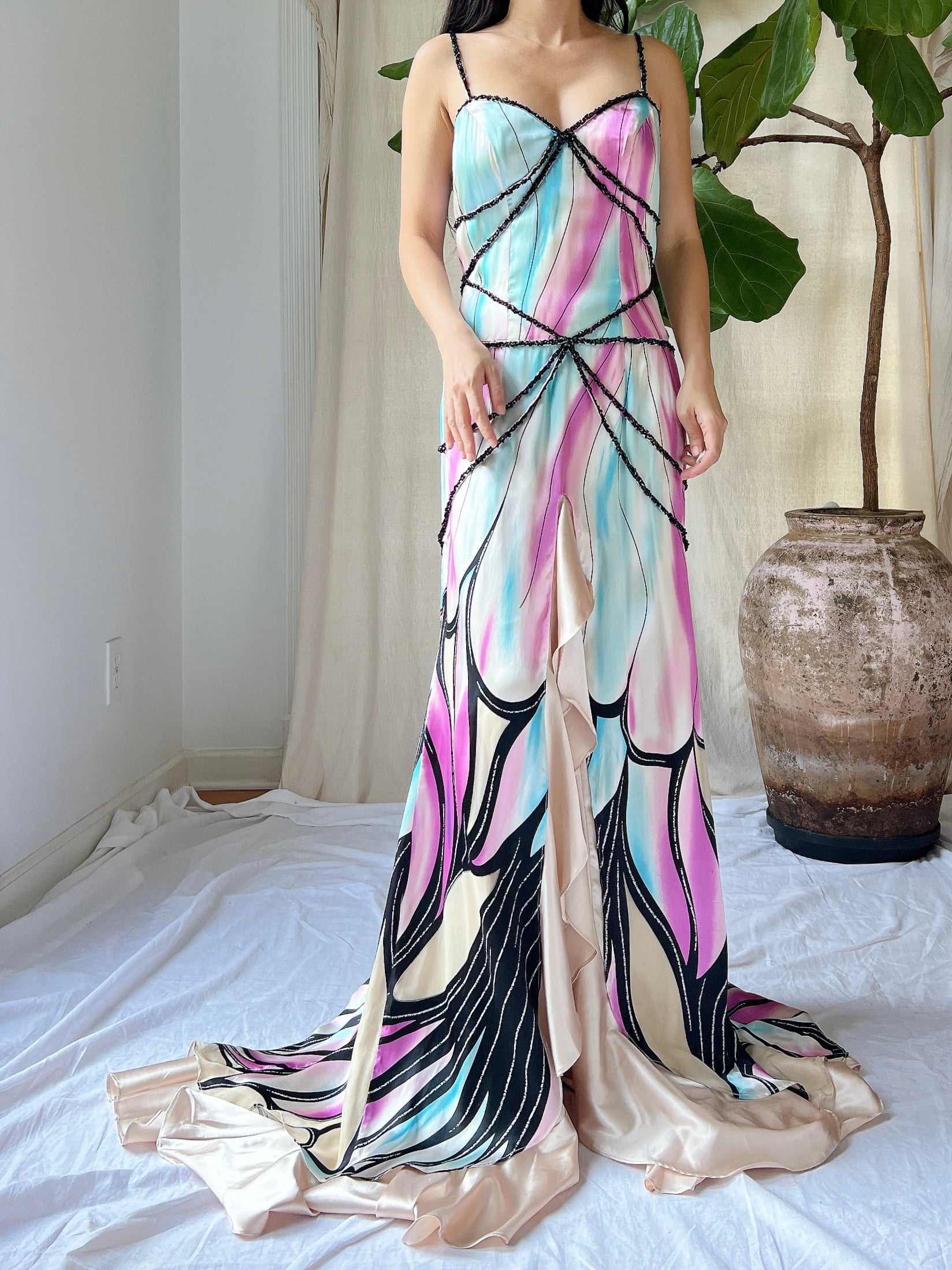 Vintage Satin Dragonfly Gown - M