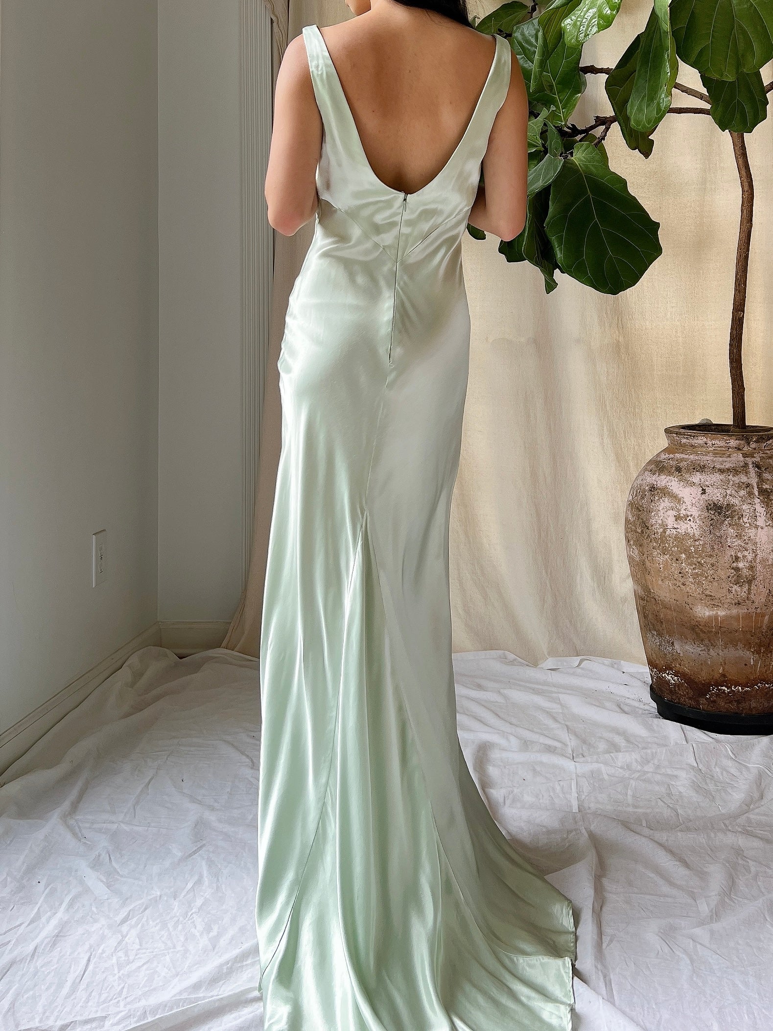 1990s Seafoam Satin Dress - XS