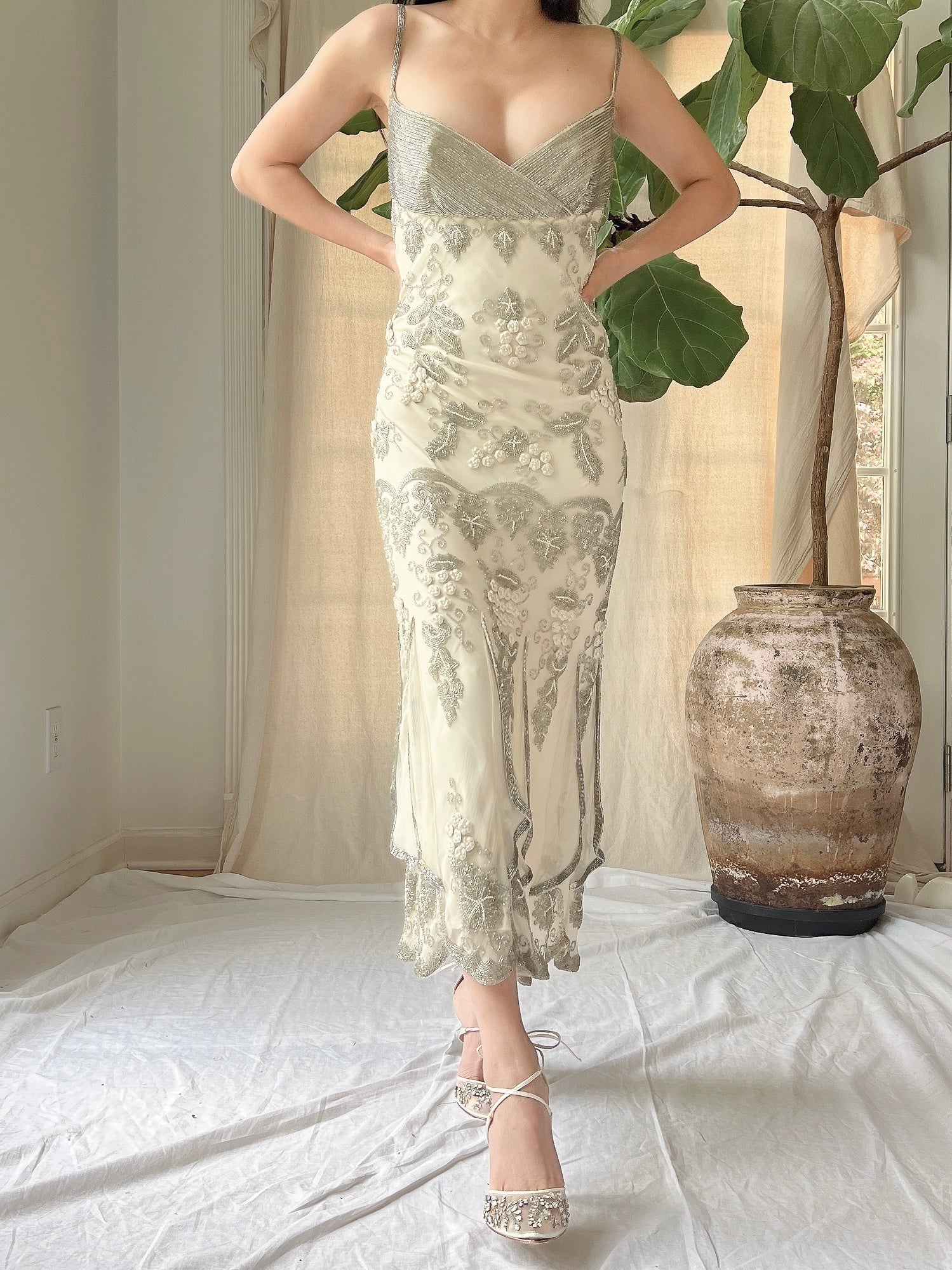 Vintage Silk Beaded Dress - M/L Vintage Silk Beaded Dress - M/L