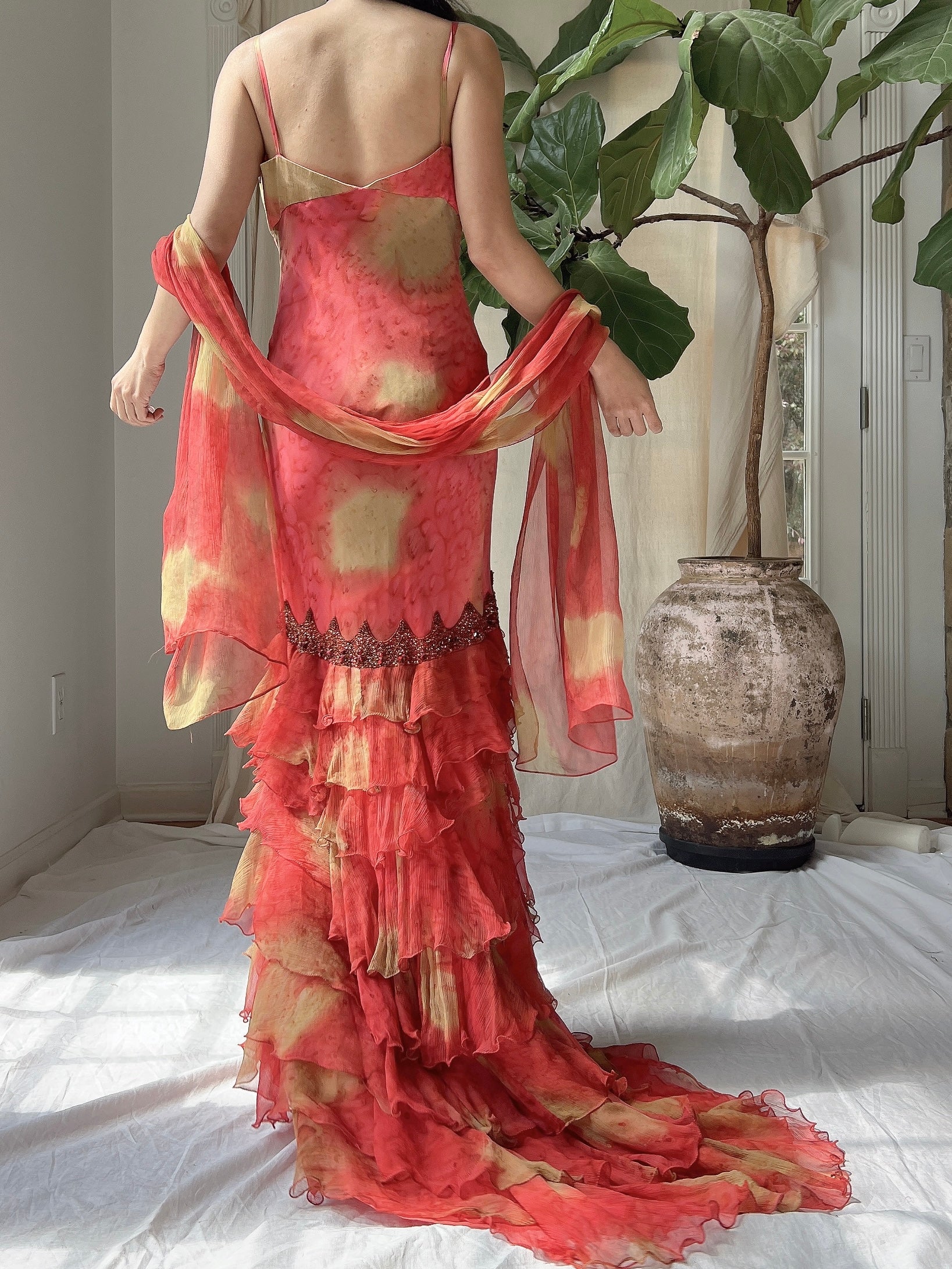 vintage ruffle dress Vintage Silk Abstract Ruffle Dress - S