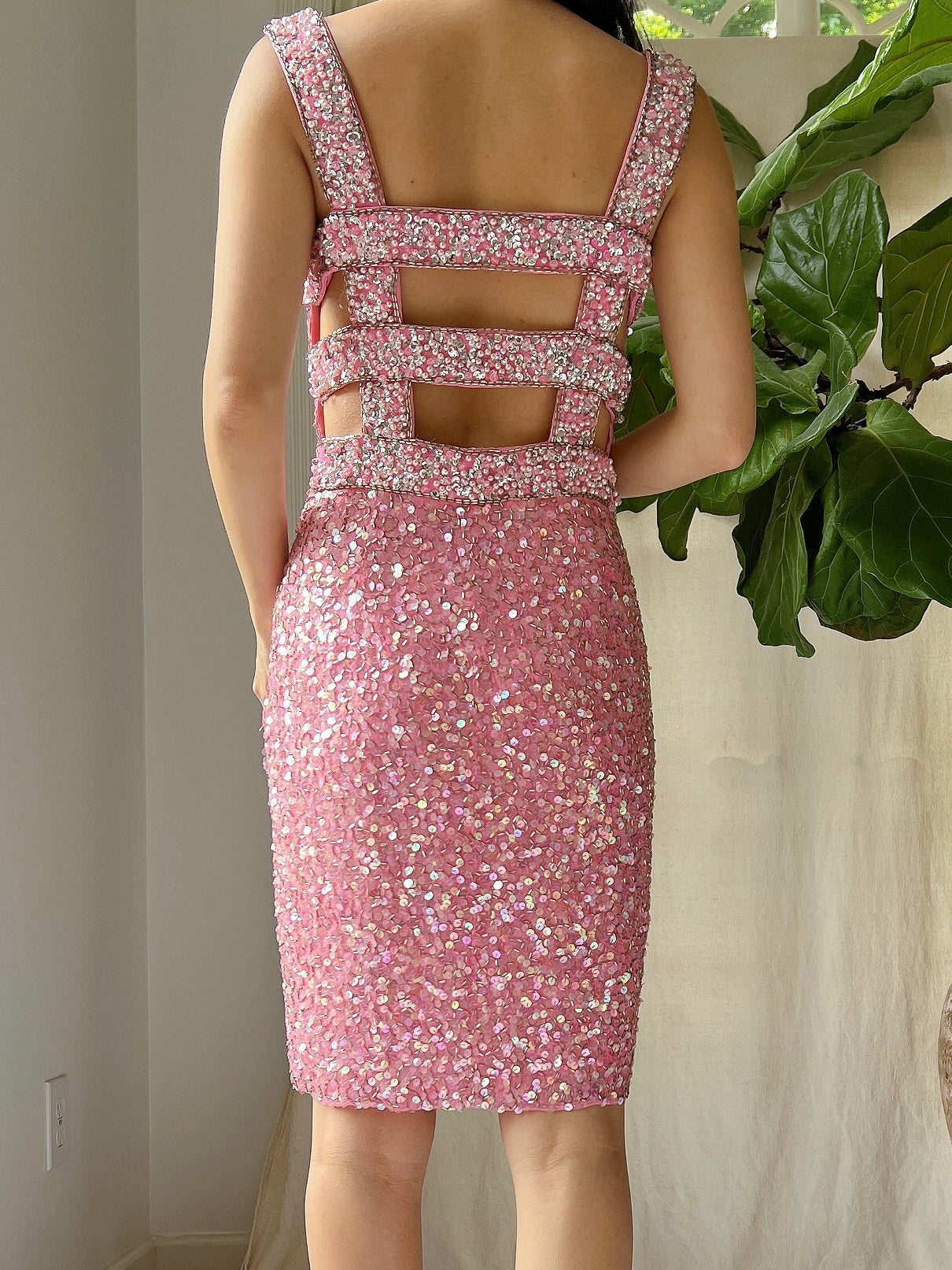 1980s Pink Sequins Dress - S/M