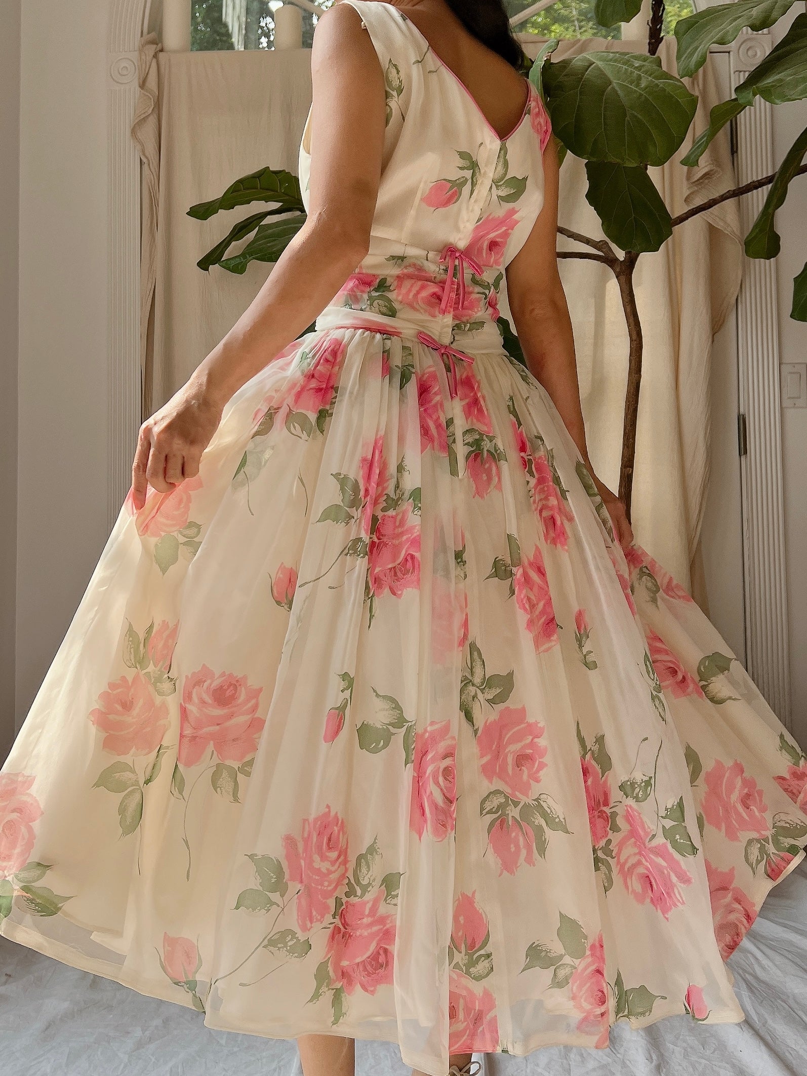 1950s Rose Print Dress - S