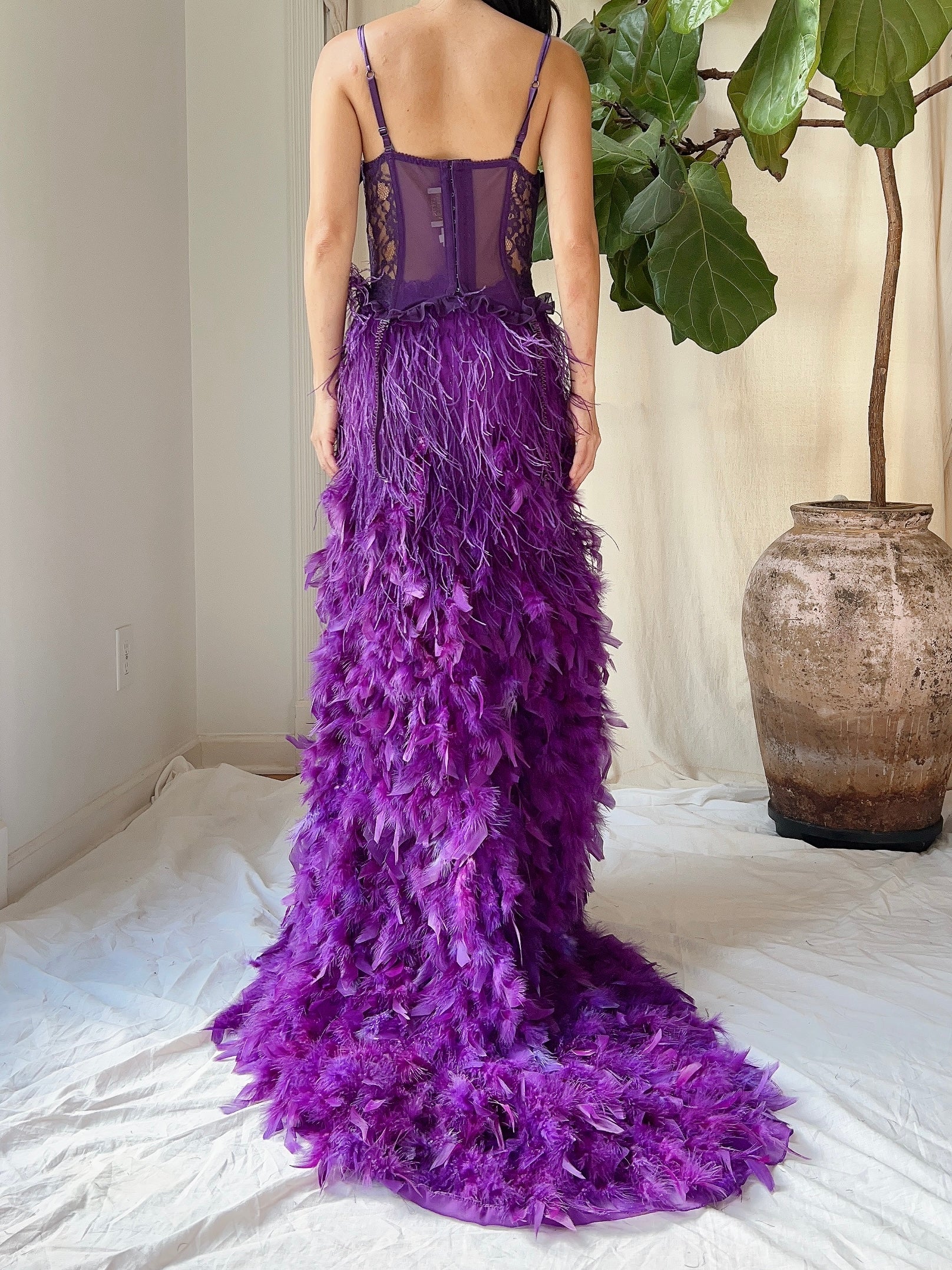 Vintage Ombre Purple Feather Skirt - XS-M
