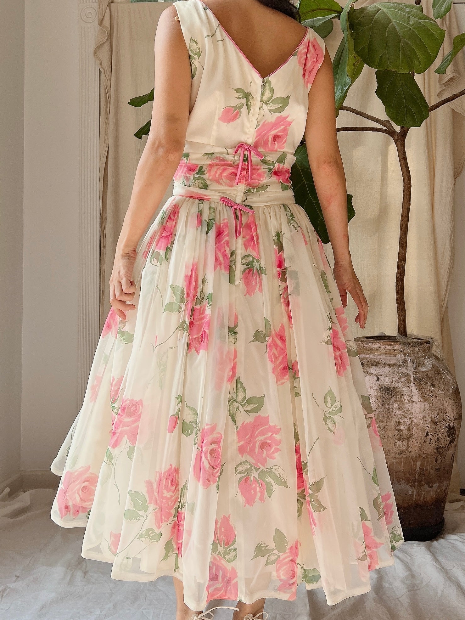 1950s Rose Print Dress - S