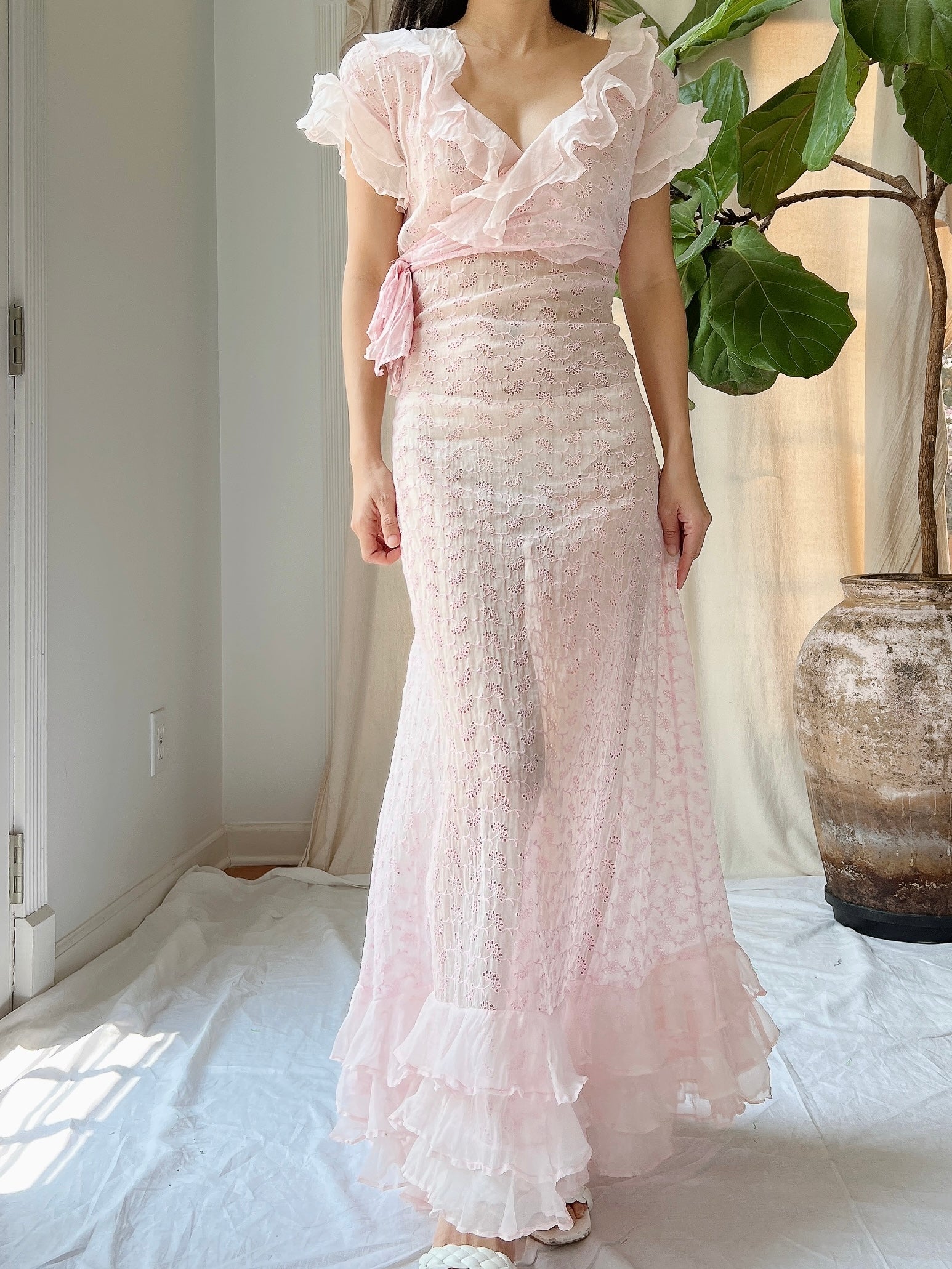 reserved pink lace dress RESERVED 1920s Dress - Gossamer Sheer Vintage Late 20s Lace Dress With Long Sleeves and Sleek Drop Waist, Perfect Wedding Bridal Look