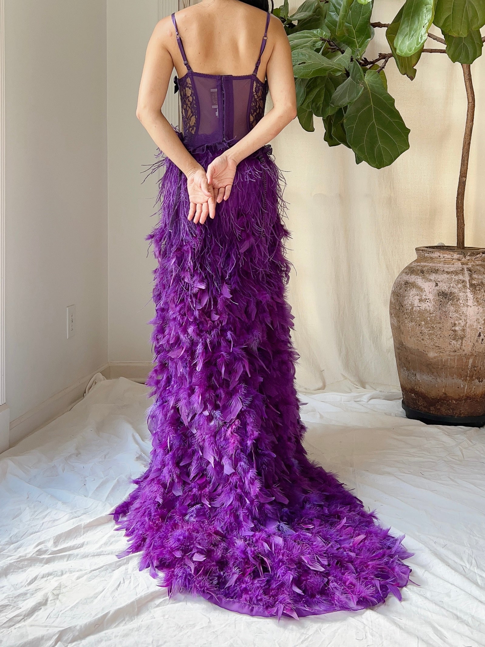 Vintage Ombre Purple Feather Skirt - XS-M