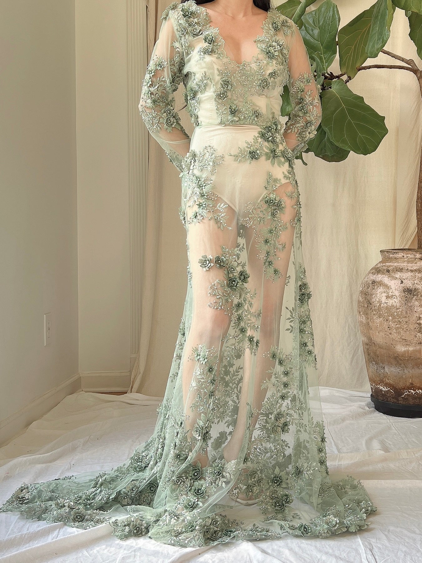 Gossamer Green 3D Floral Dress - S/6
