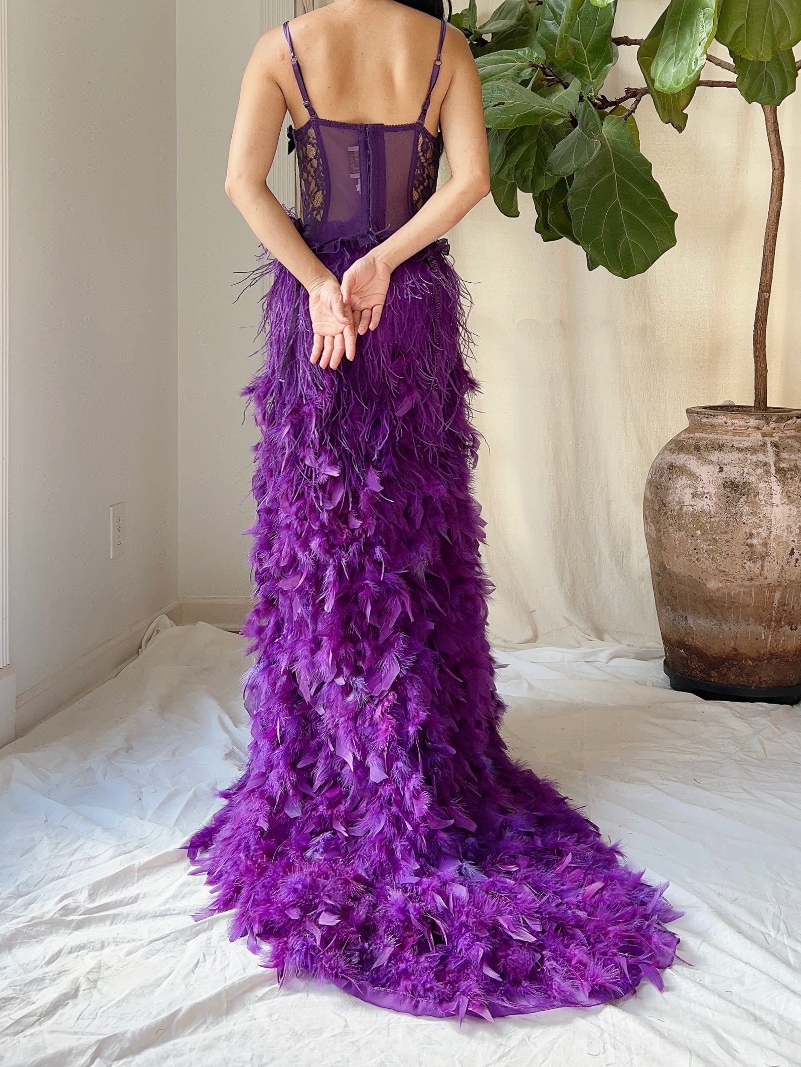 Vintage Purple Feather Skirt - S-M