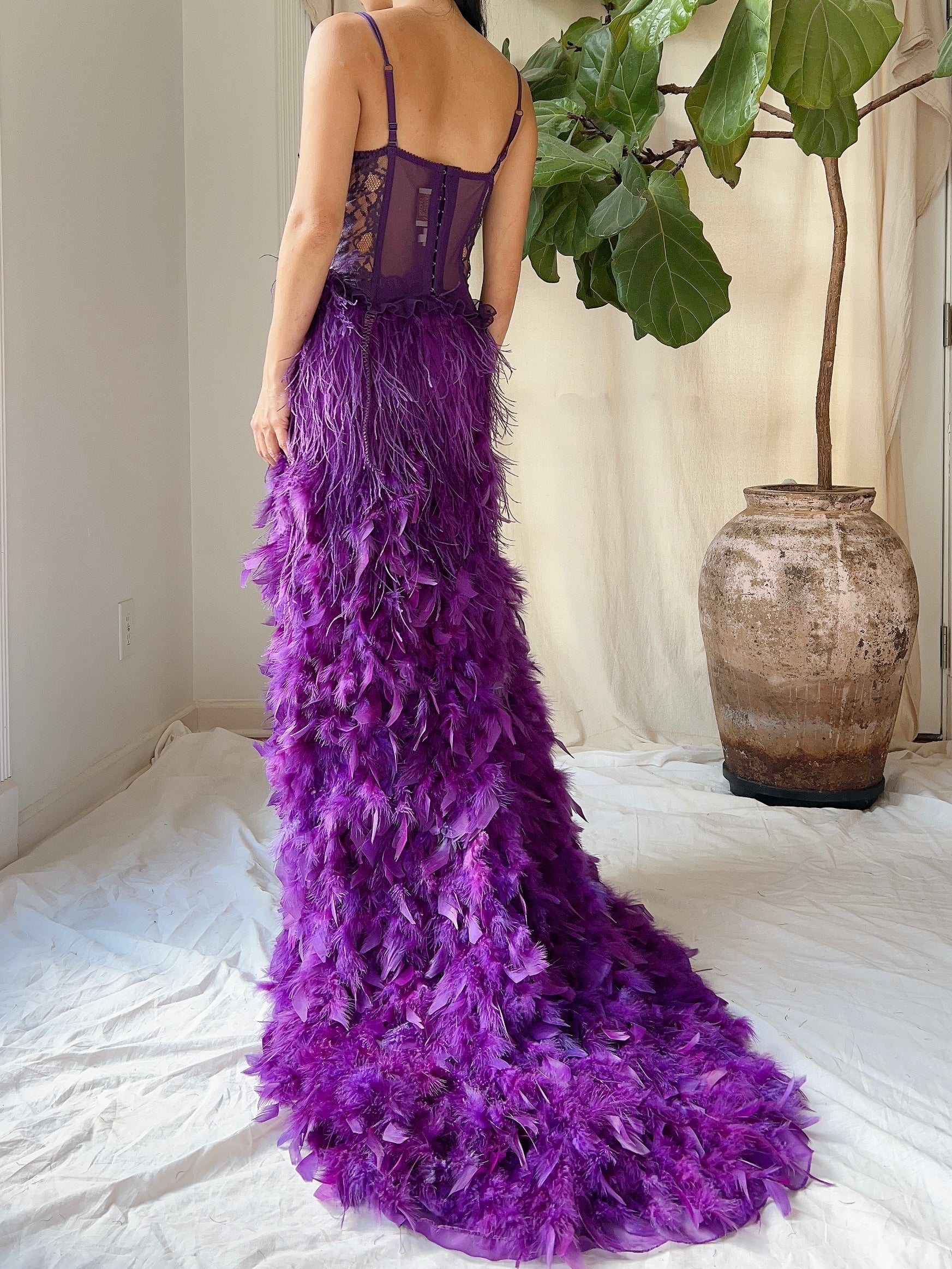 Vintage Ombre Purple Feather Skirt - XS-M