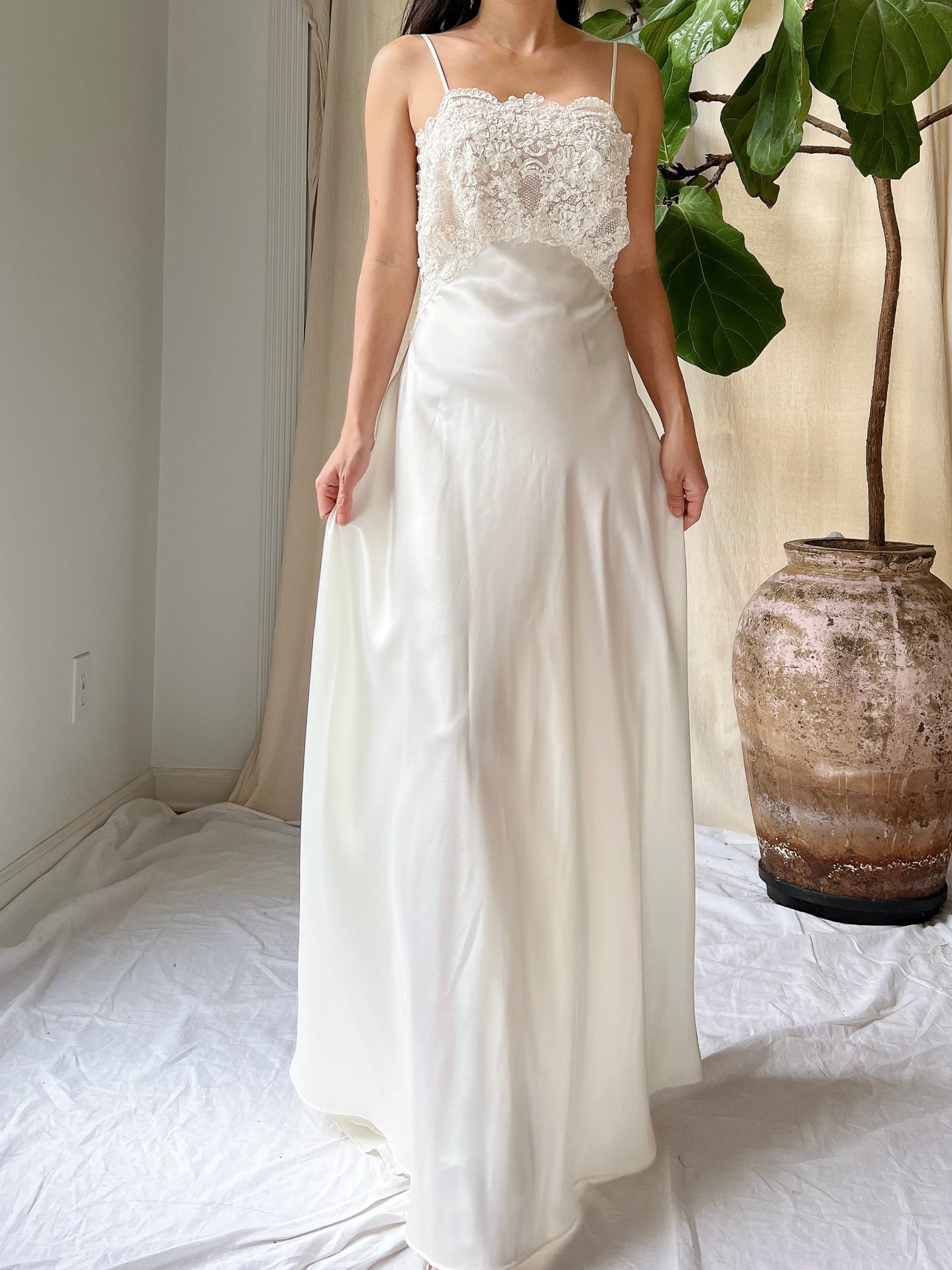 Vintage Lace and Satin Slip Gown - S