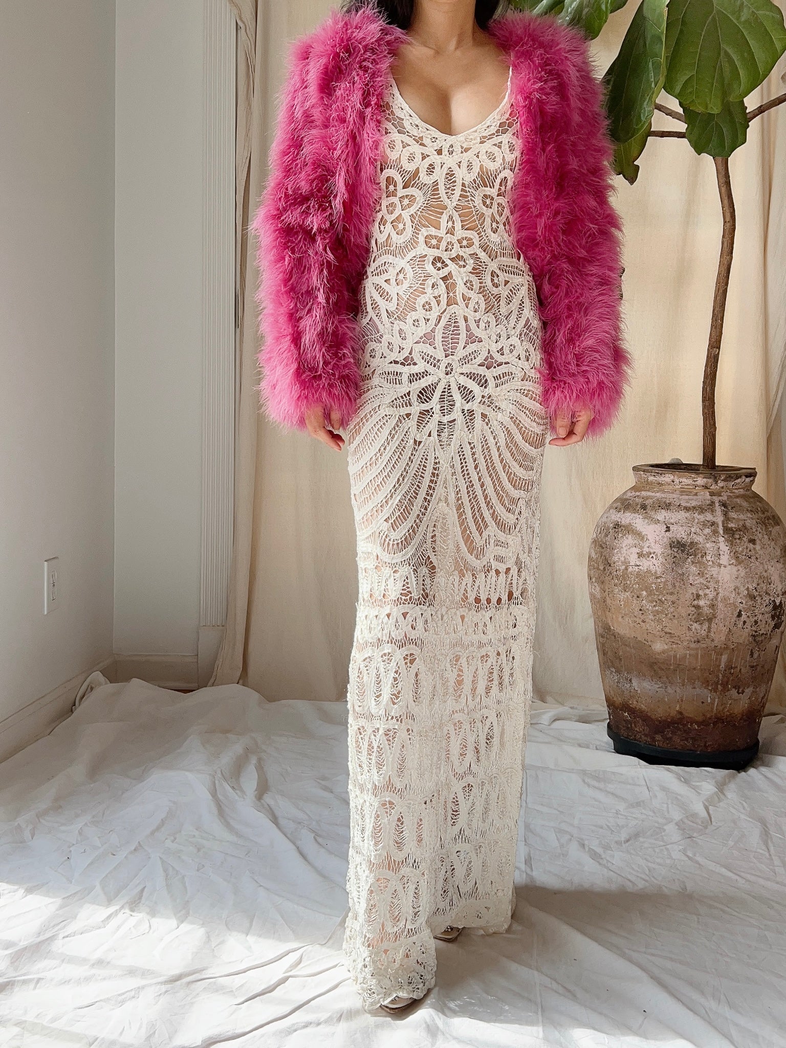 Pink Marabou Feather Jacket - S/M