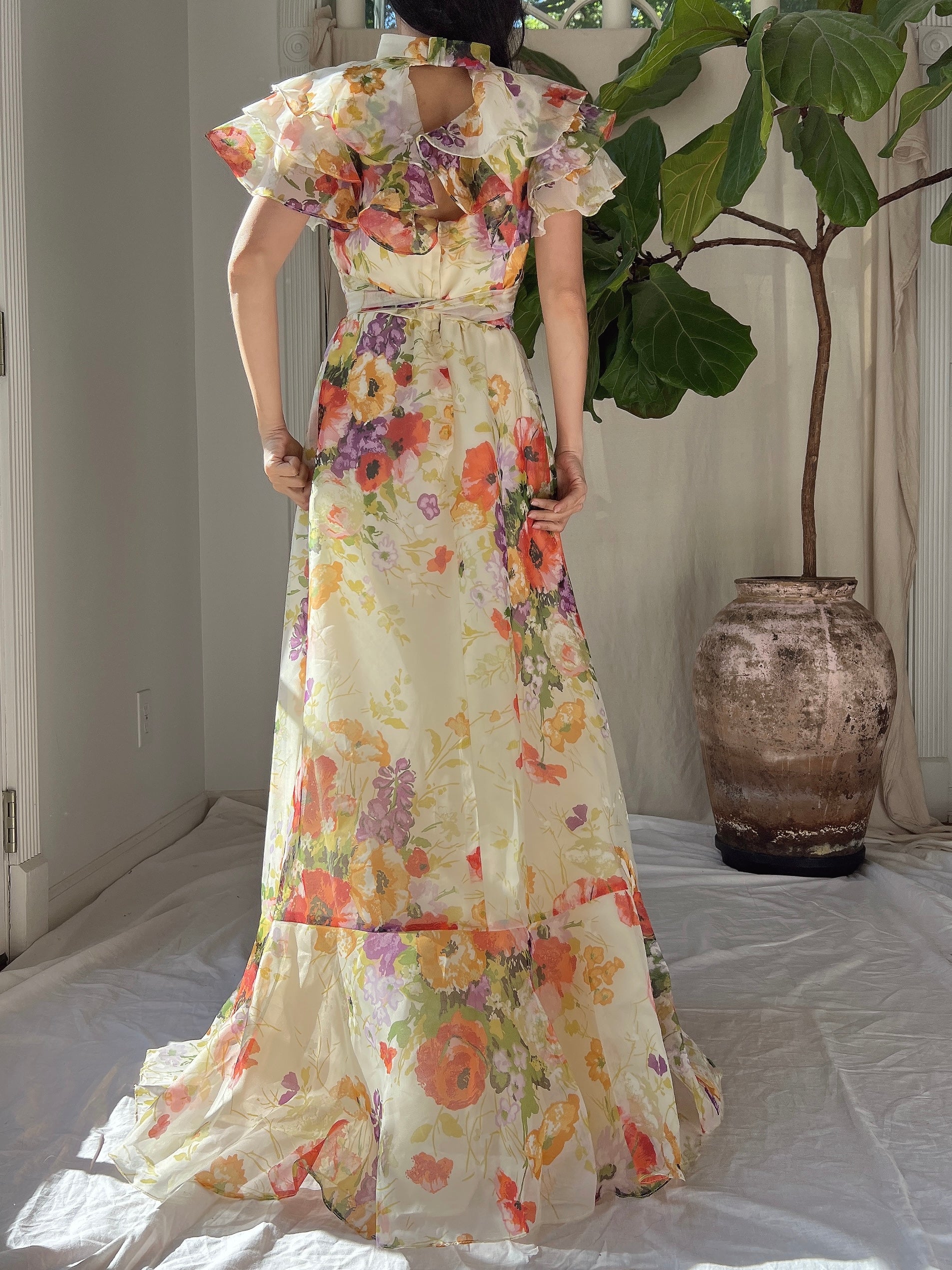 Vintage Floral Voile Dress - S