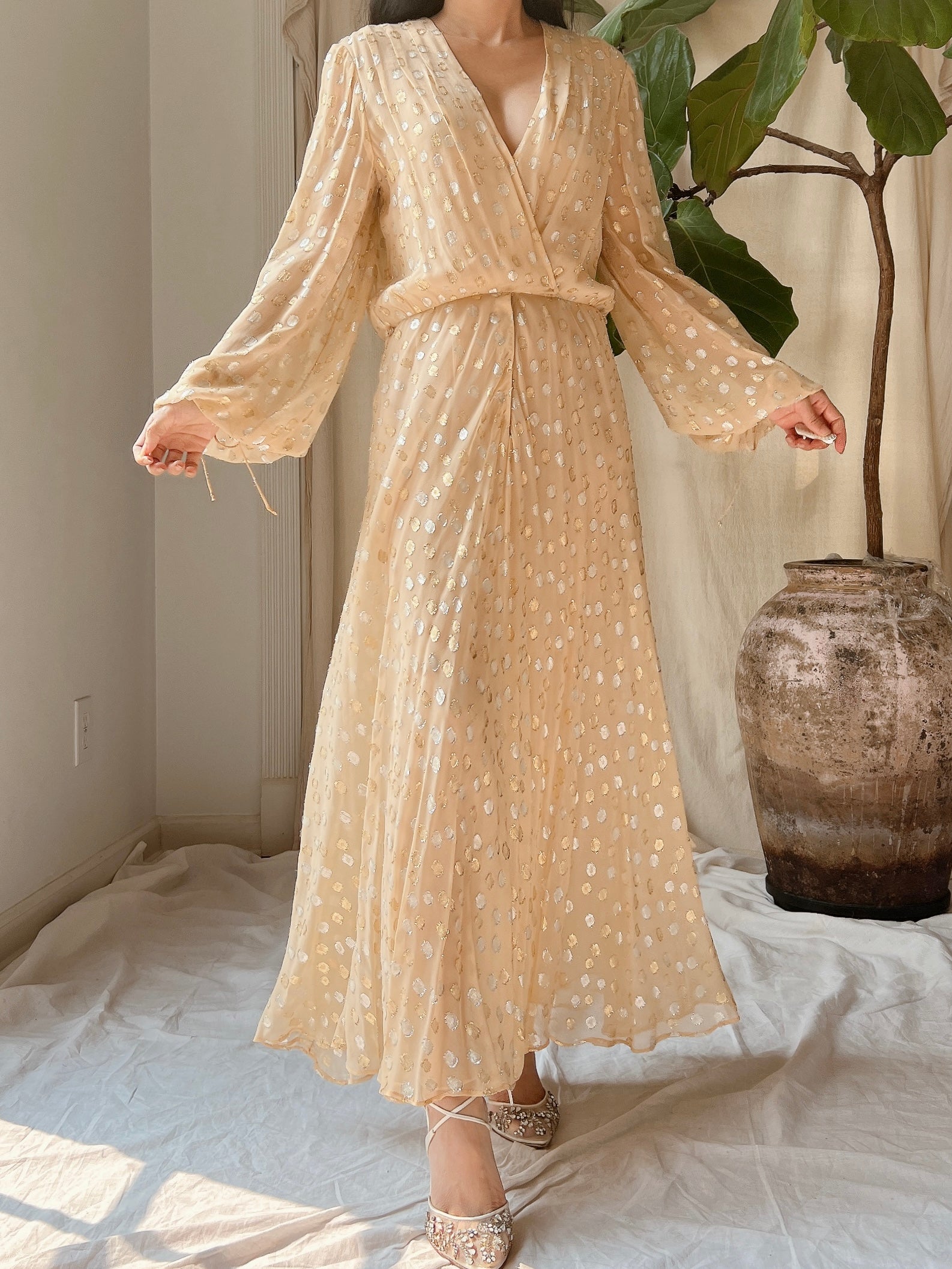1970s Silk Poet Sleeves Gown - XS
