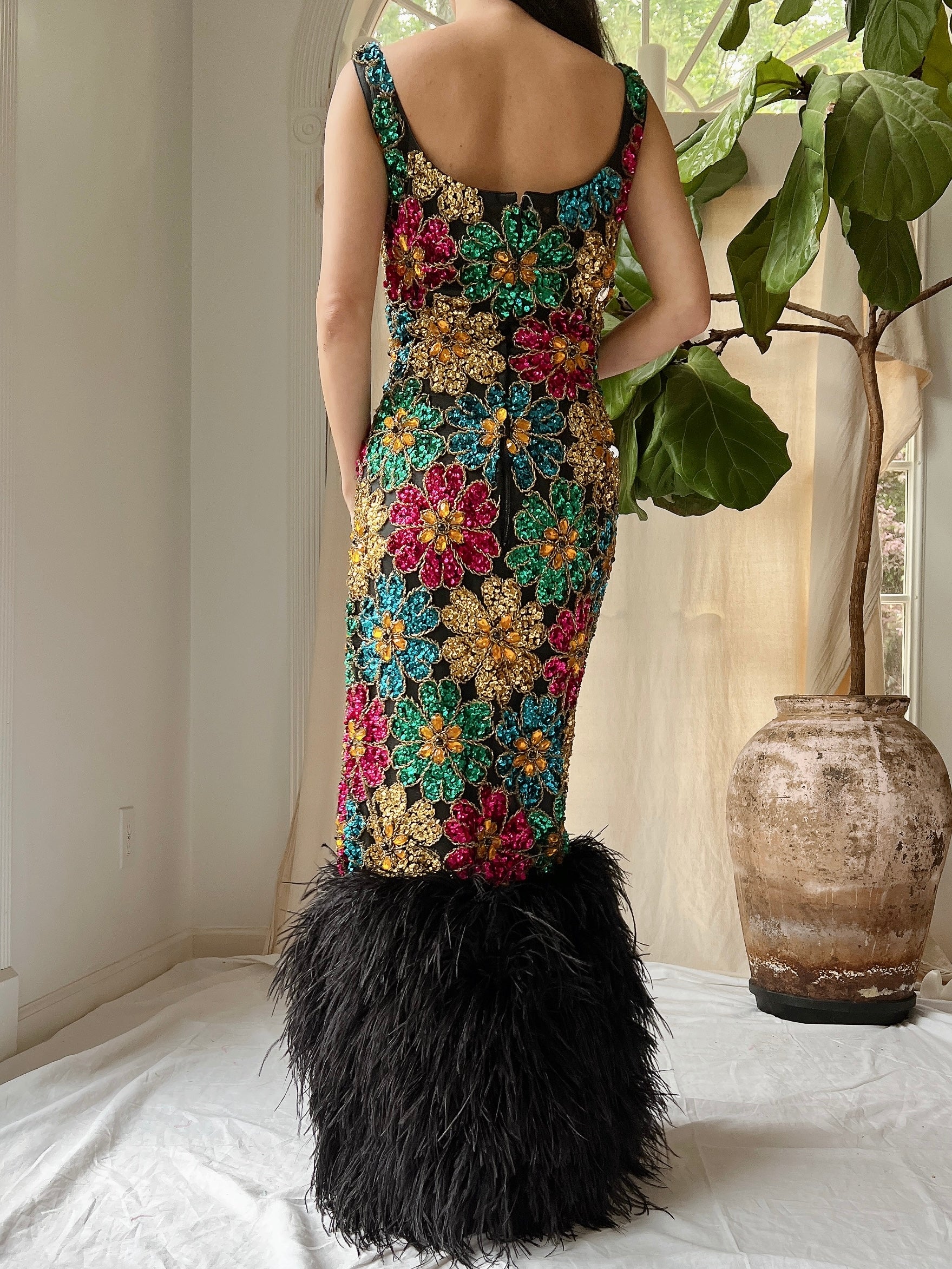 1960s Couture Feathered Gown - S/M