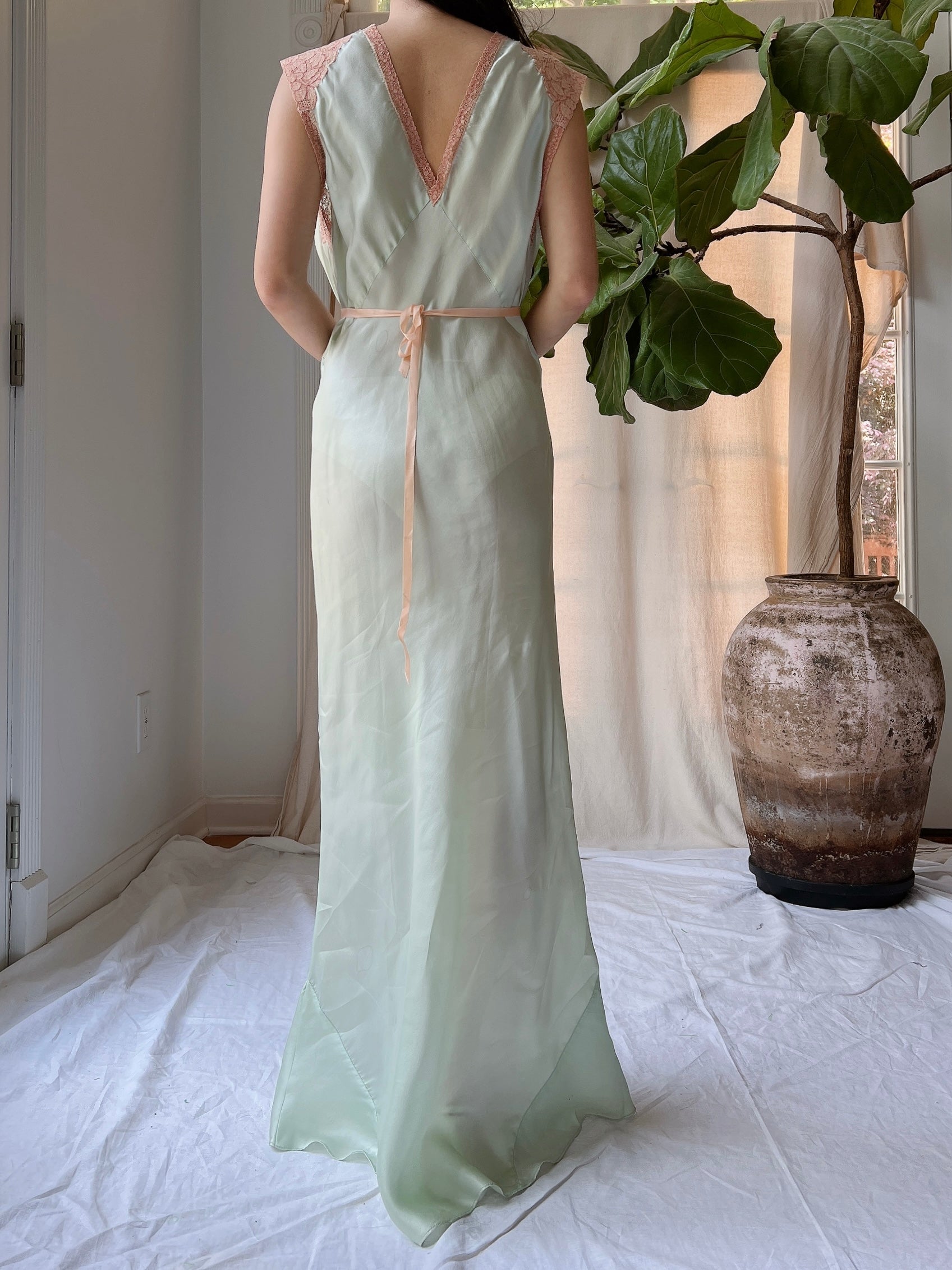 Rare 1930s Celadon Silk Gown - S/M