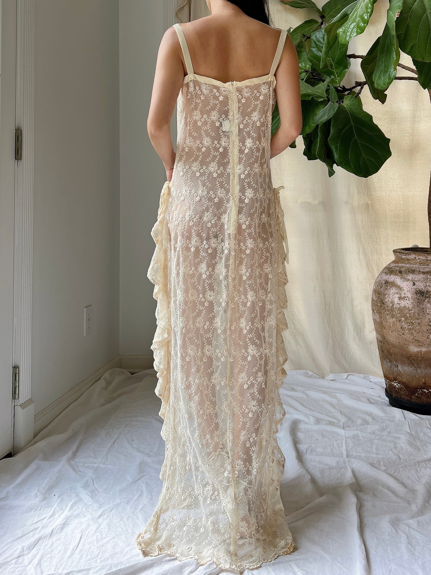 Vintage Sheer Ruffle Dress - M Vintage Sheer Ruffle Dress - M