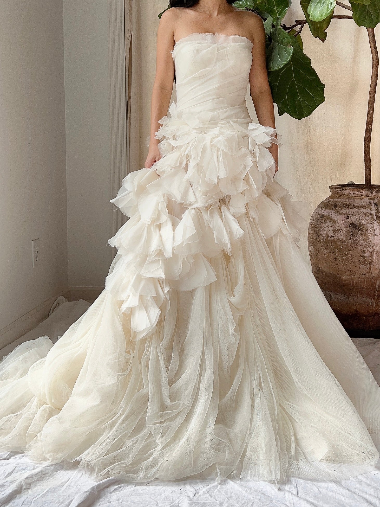 vera wang tulle wedding dress Vintage Vera Wang Silk Petal Tulle Dress - S