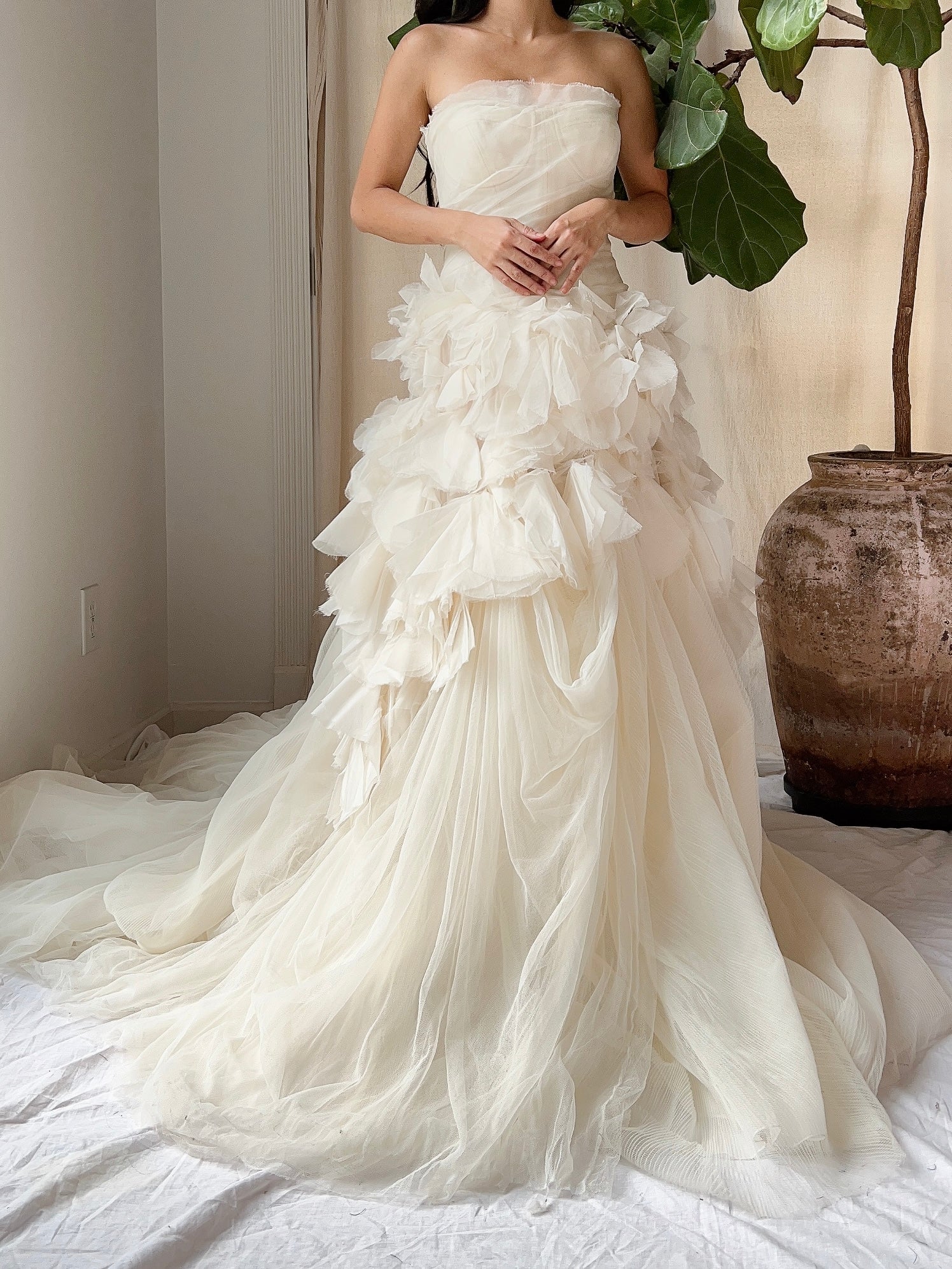 vintage vera wang dress Vintage Vera Wang Silk Petal Tulle Dress - S
