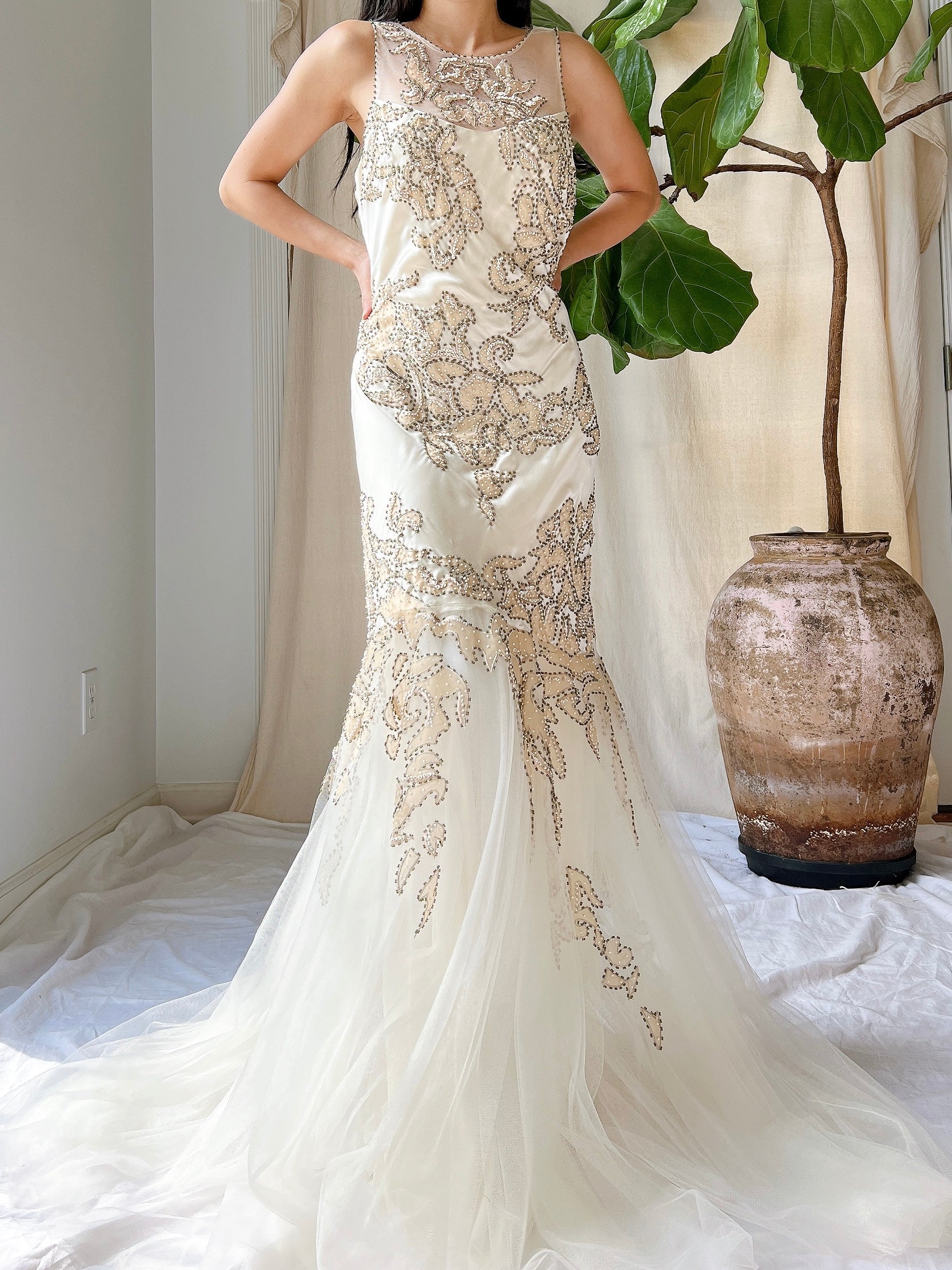 Y2K Silk Beaded Embroidered Gown - M Y2K Silk Beaded Embroidered Gown - M