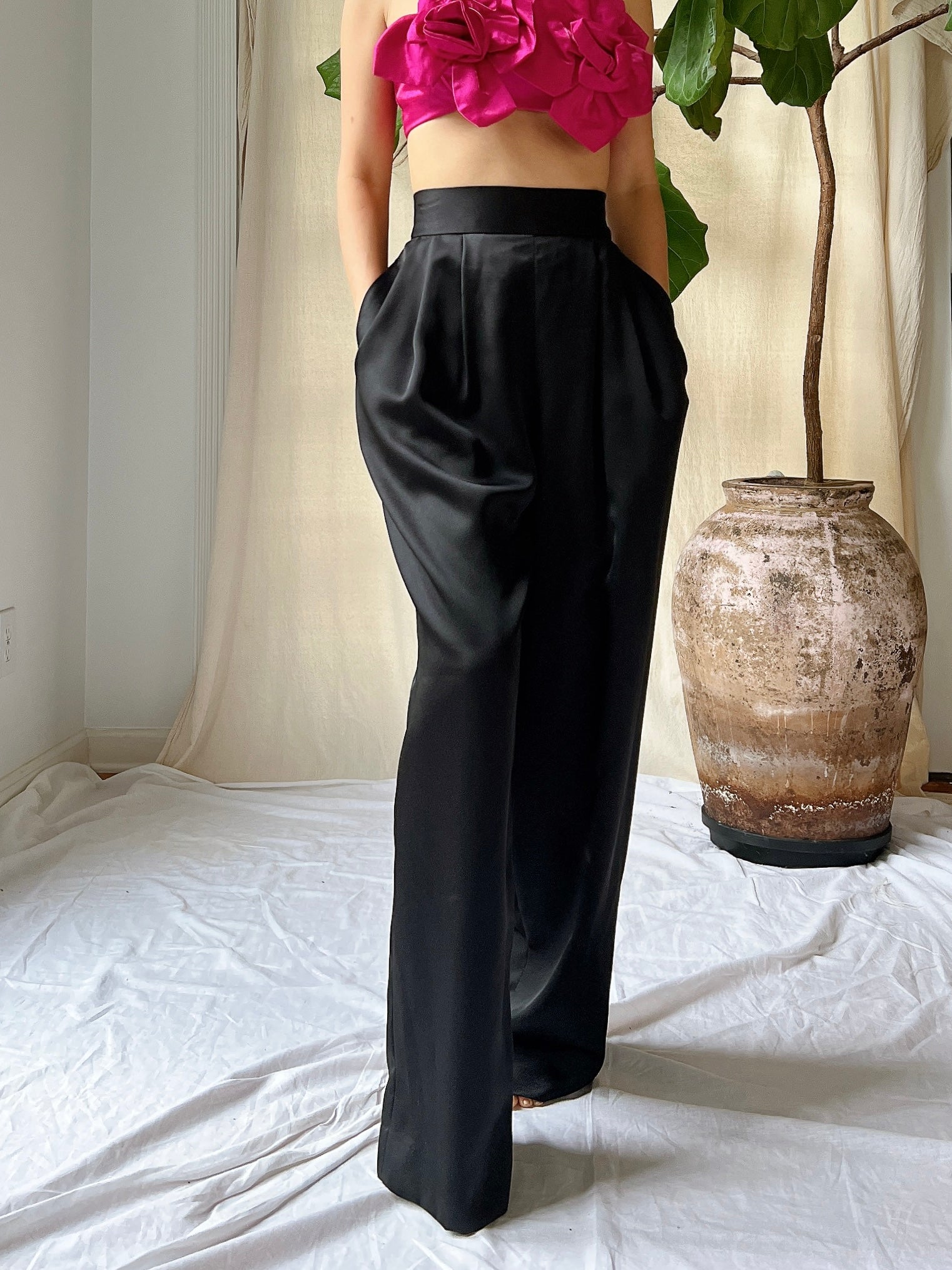 Vintage Satin High-Waisted Trousers - S/4/6