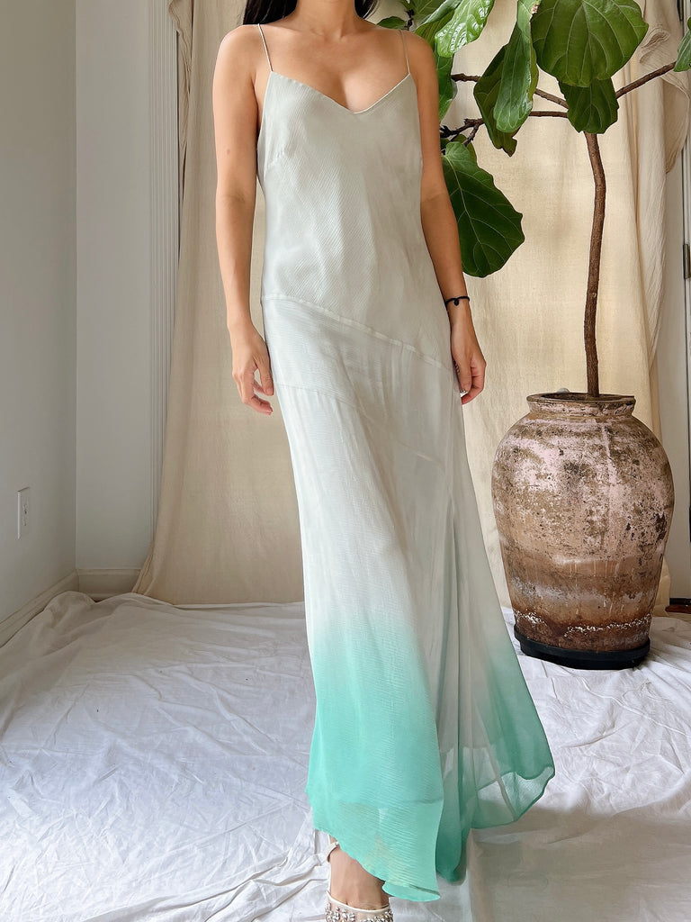 Vintage Light Blue Ombre Silk Chiffon Bias Cut Dress