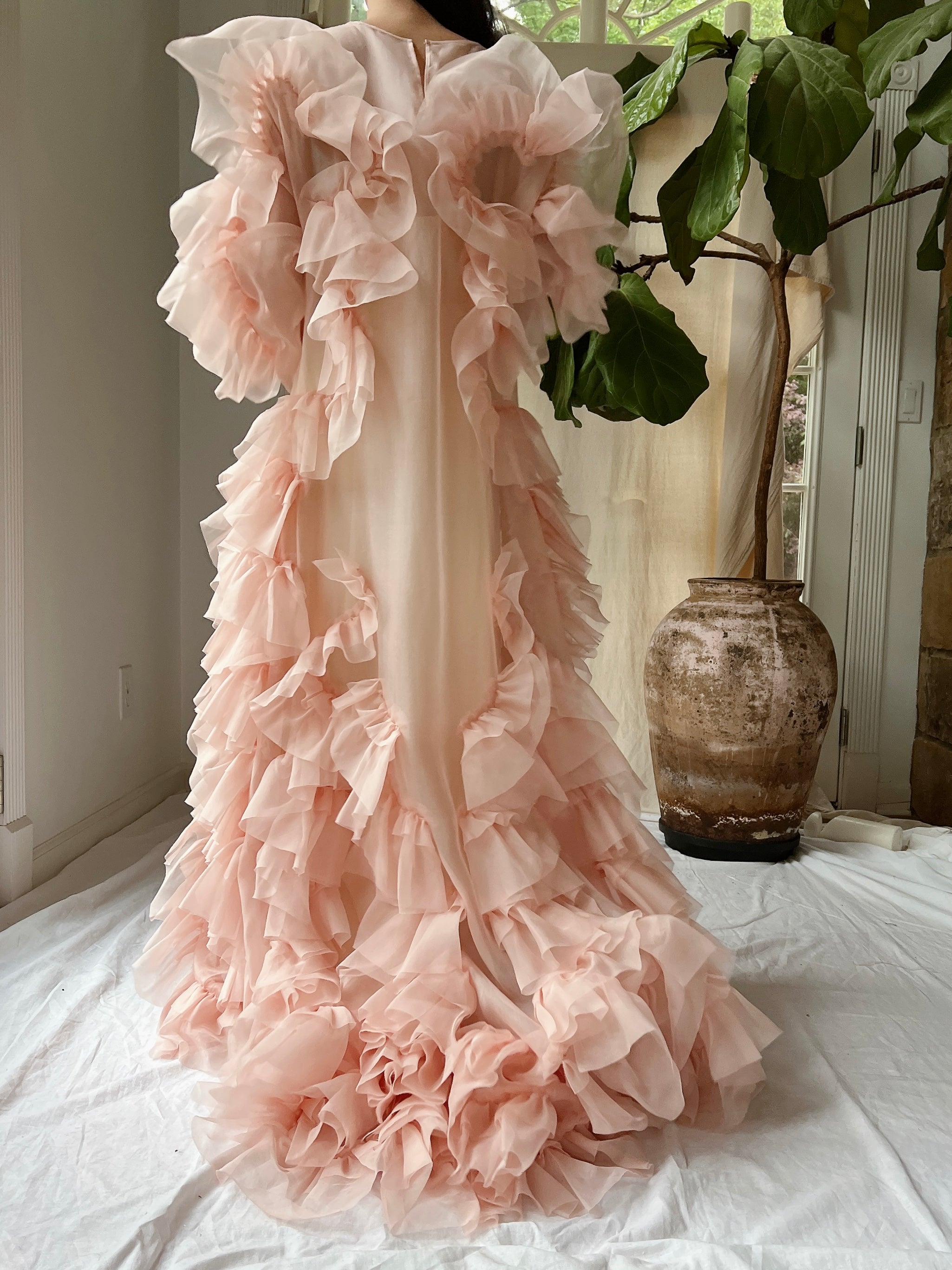 Silk Organza Ruffle Gown