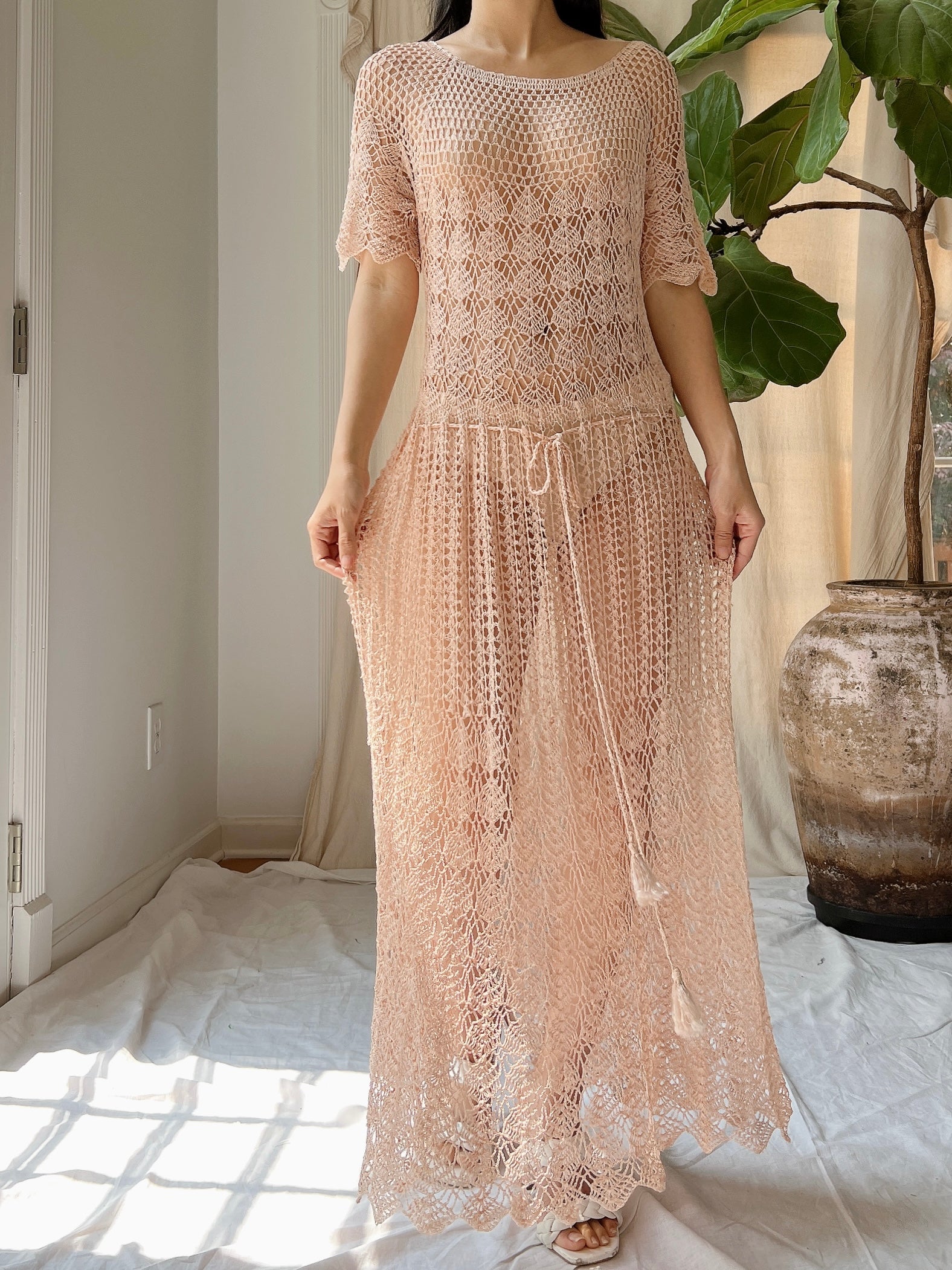dusty pink crochet dress Dusty Rose Crochet Lace Bodice Maxi Dress Filly Flair