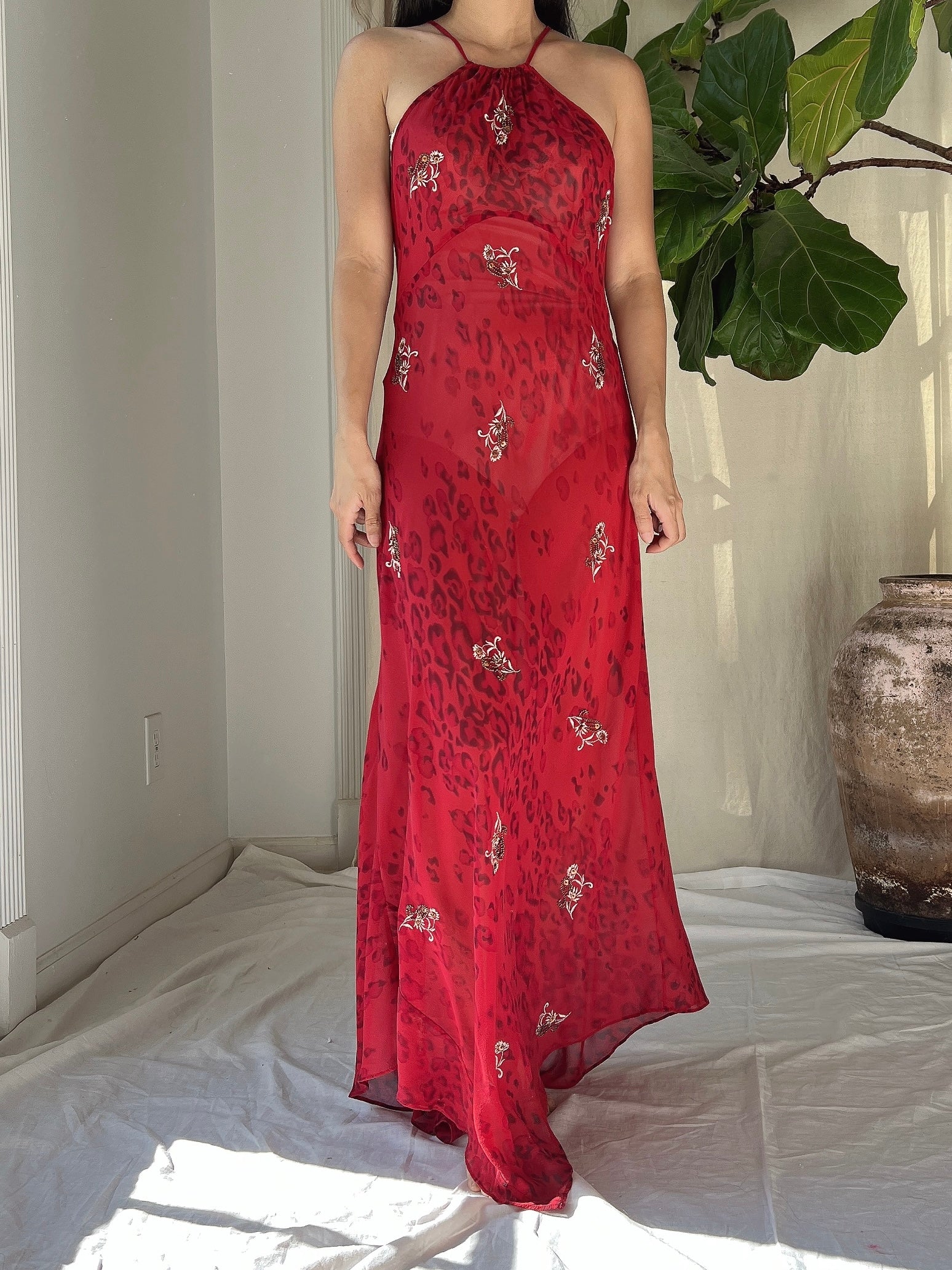 Y2K Silk Halter Slip Dress - S/M