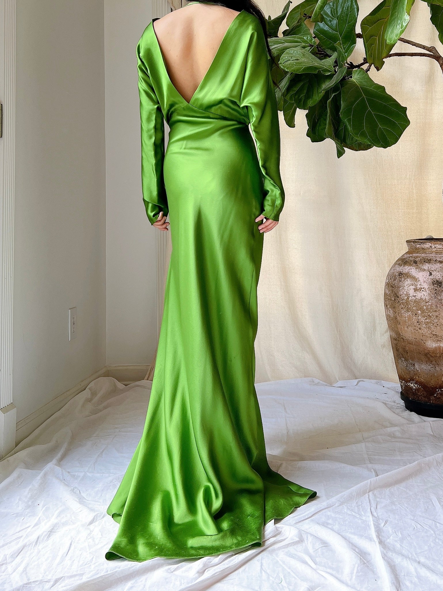 Apple Green Silk Bias Cut Gown - M