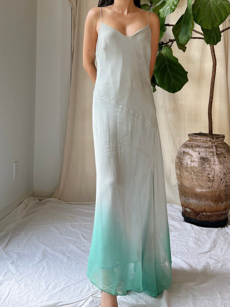 Vintage Light Blue Ombre Silk Chiffon Bias Cut Dress