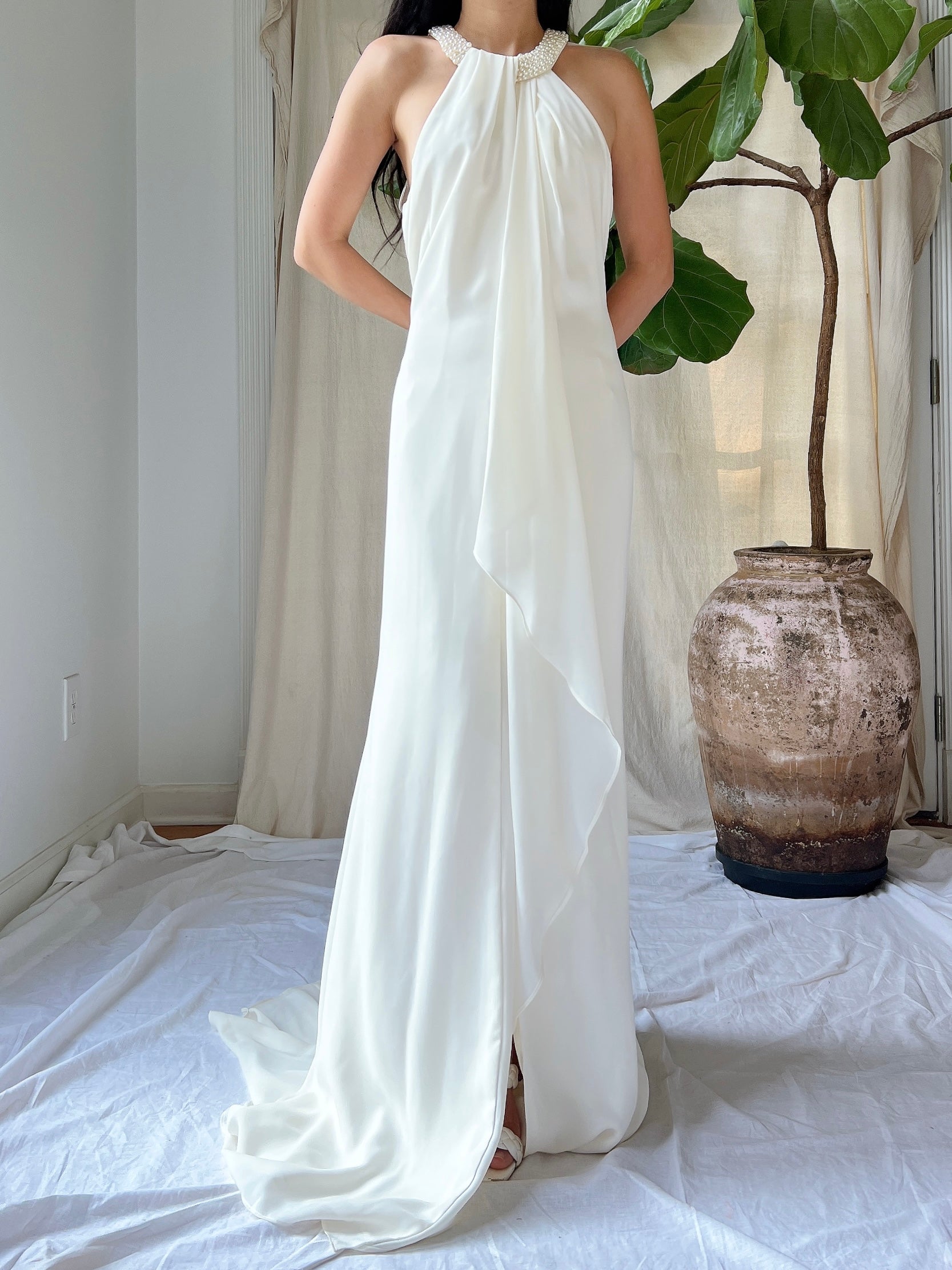 Vintage Rayon Draped Gown - S/M
