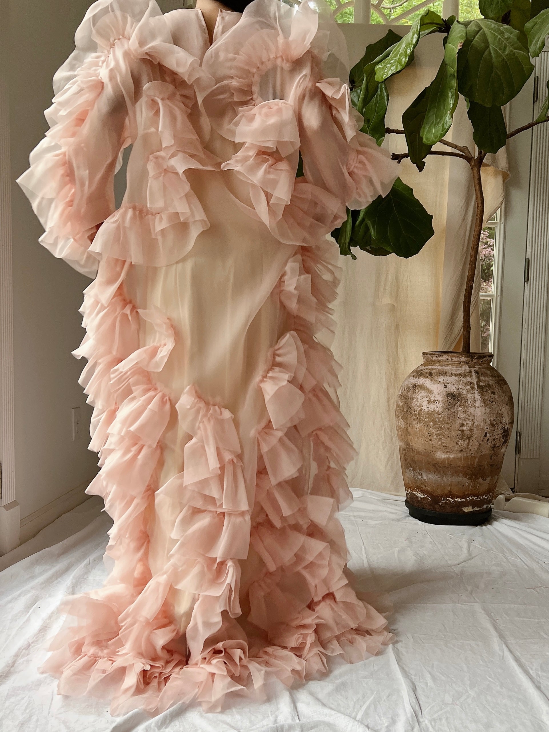 Silk Organza Ruffle Gown - M