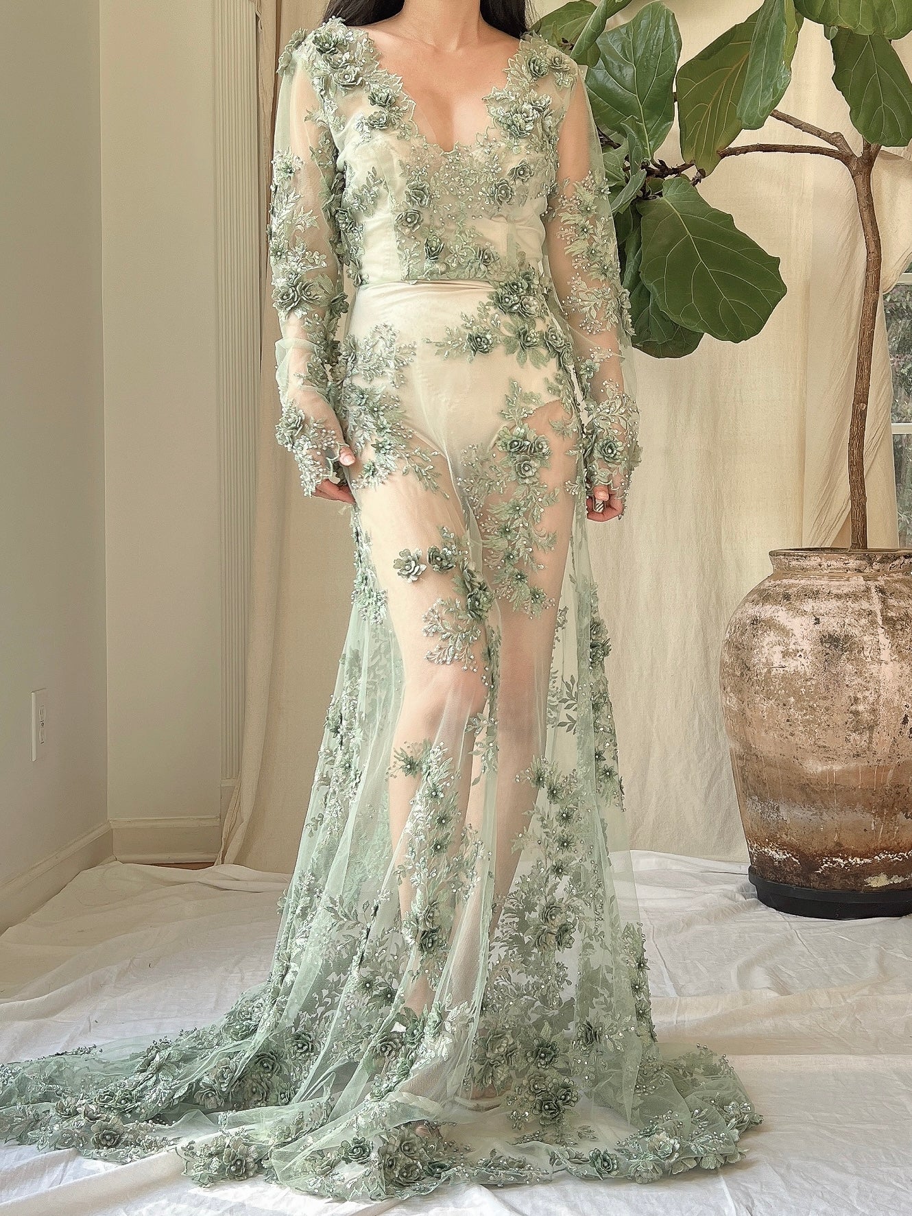 Gossamer Green 3D Floral Dress - S/6 | G O S S A M E R Gossamer Green 3D Floral Dress - S/6 | G O S S A M E R