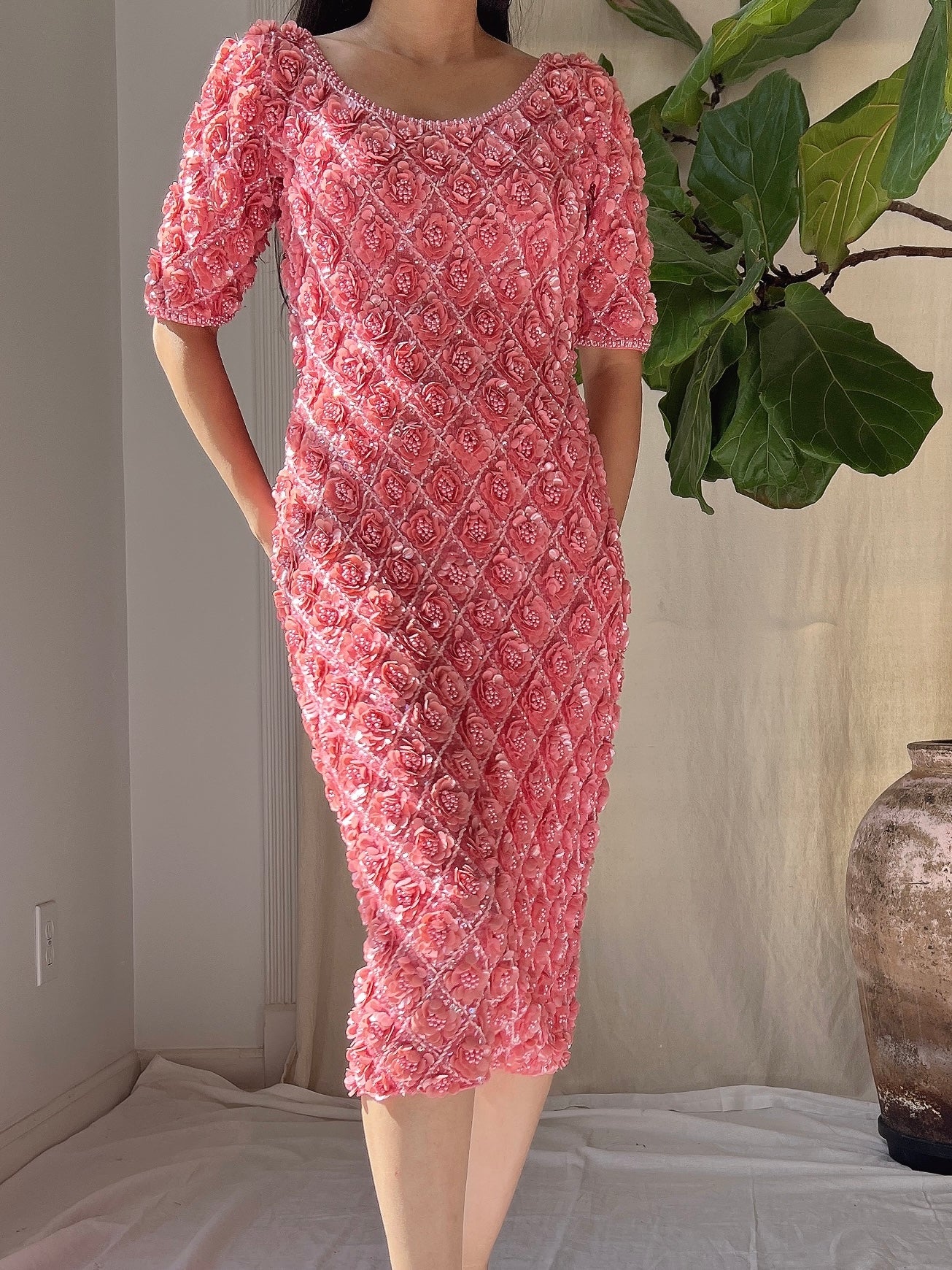 Rare 1960s Wool Hand-Beaded Dress - XS/S