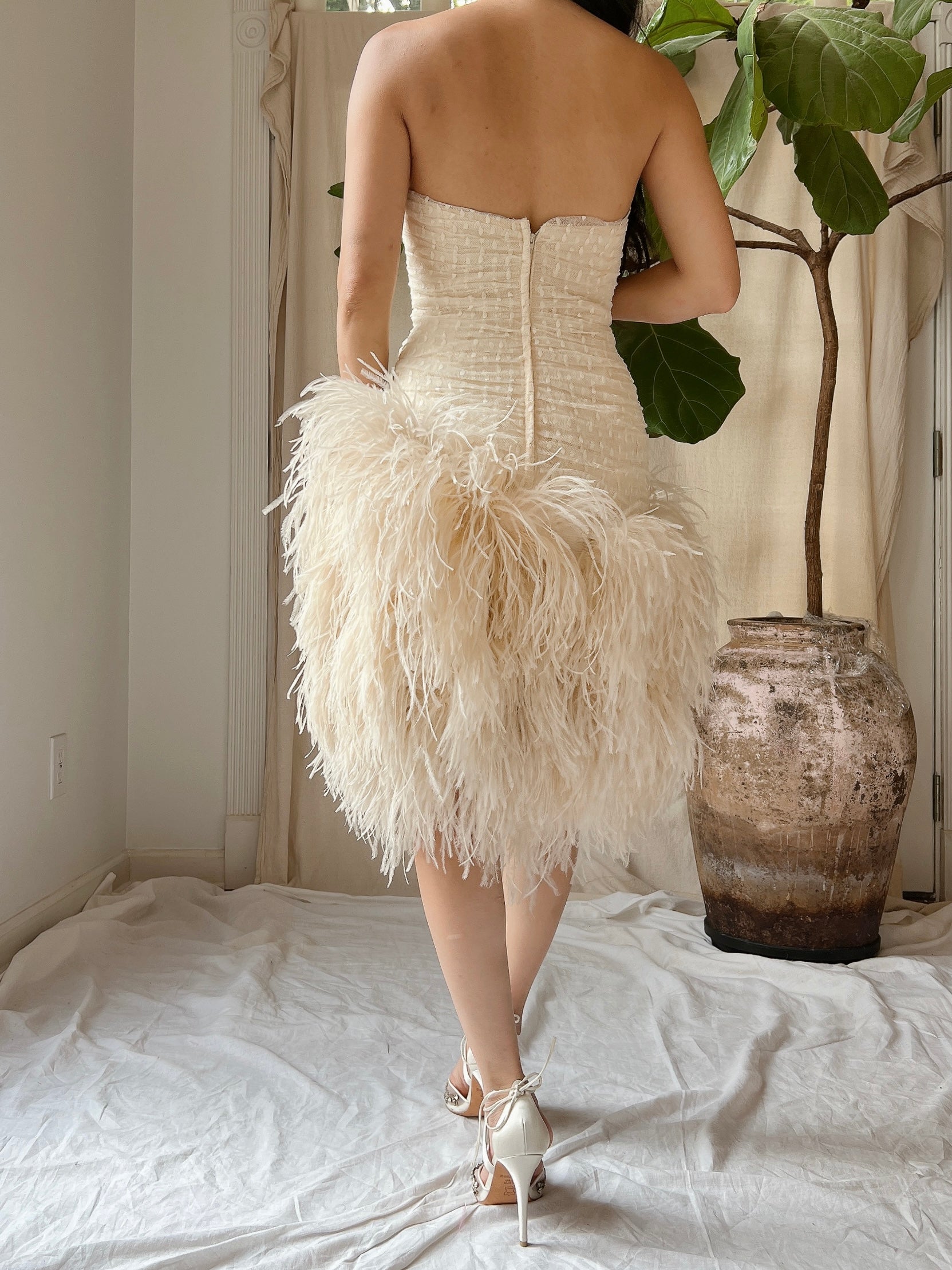 Vintage Sweetheart Feather Dress - S