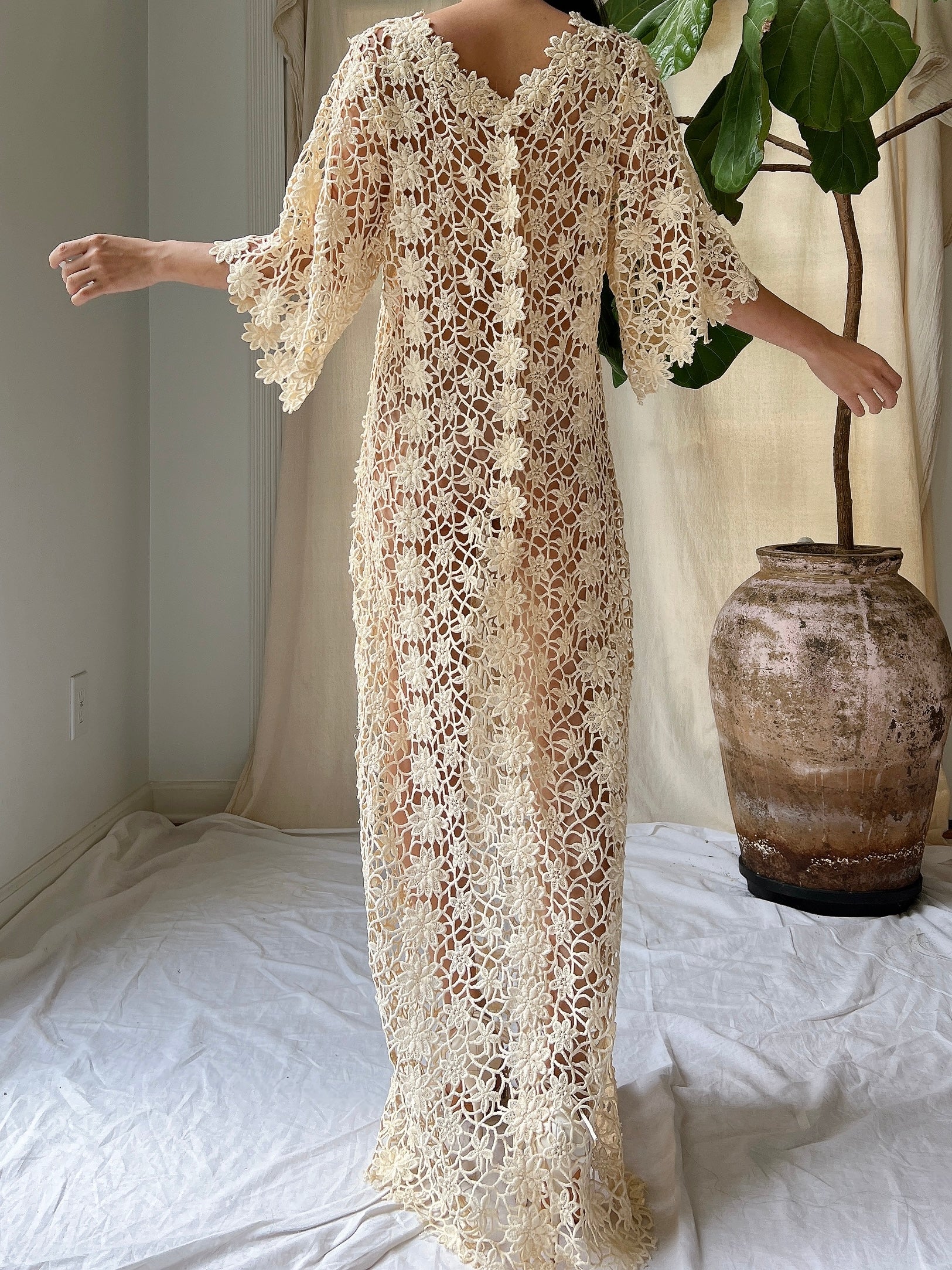 Vintage Crochet Sheer Dress - M