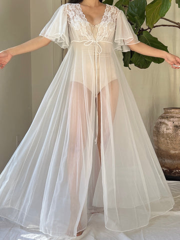 Vintage Nylon Flutter Sleeve Dressing Gown - M