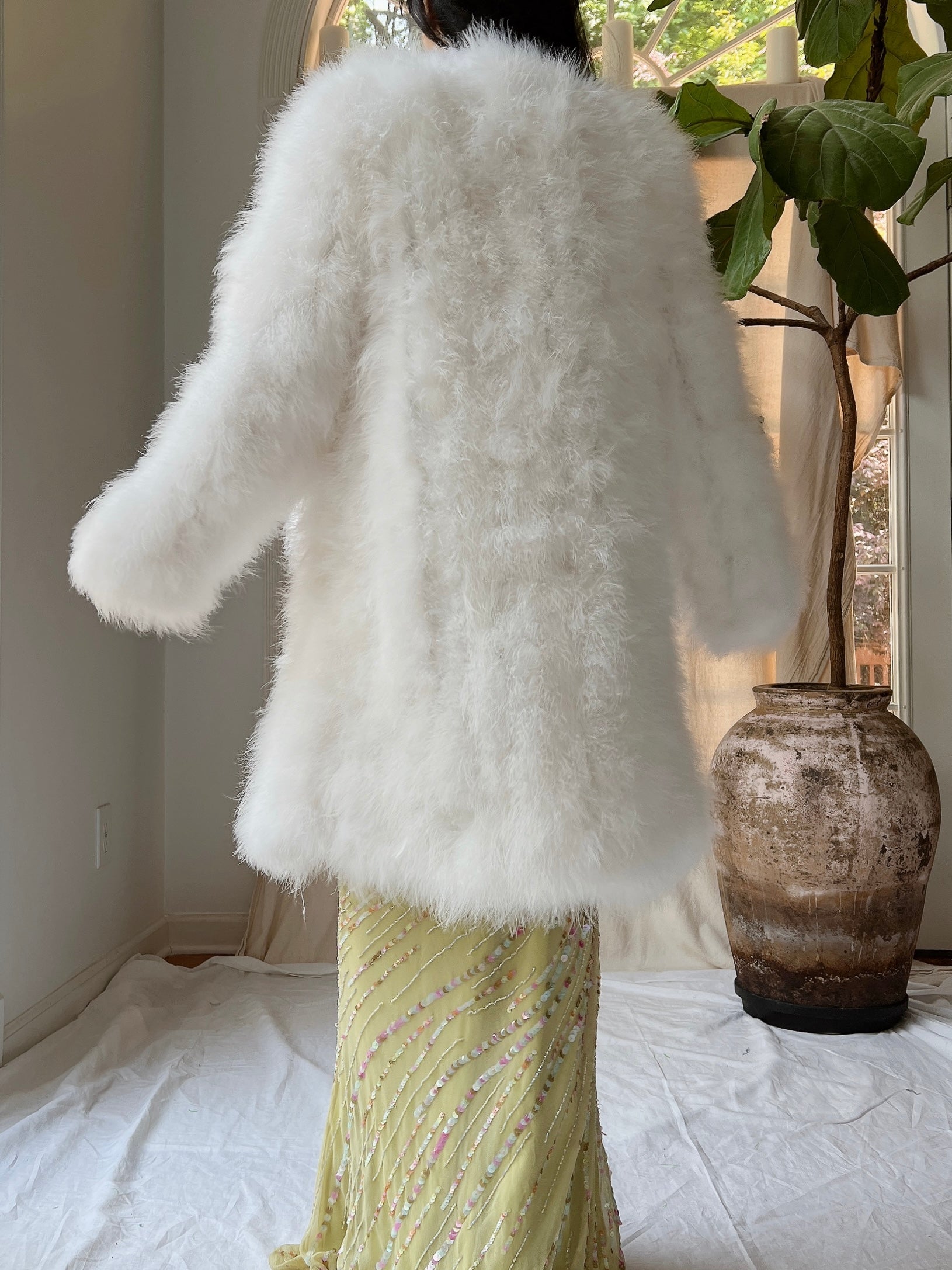 Vintage Long Feather Coat - S/M