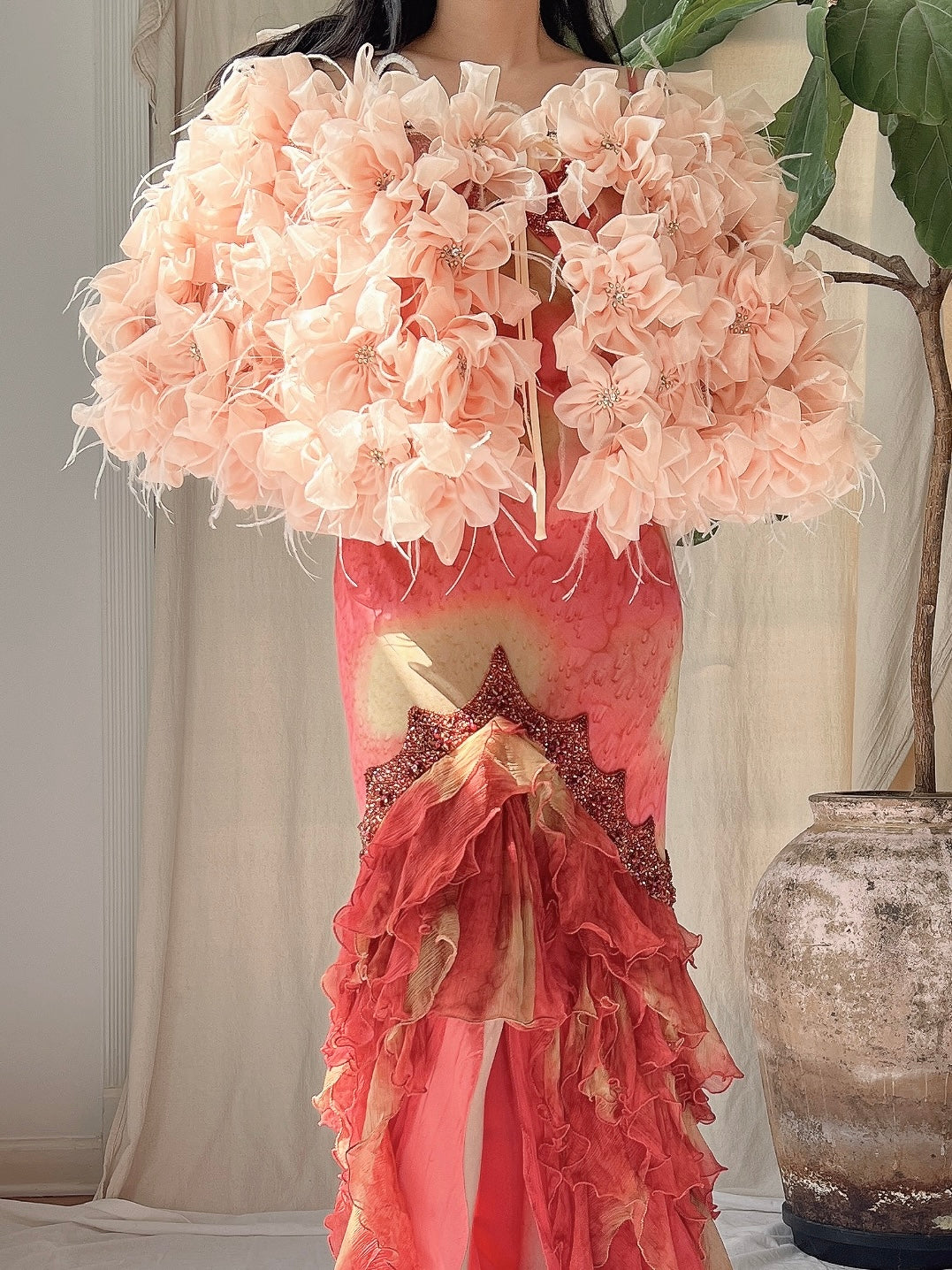 Vintage Flower and Ostrich Feather Cape - OSFM