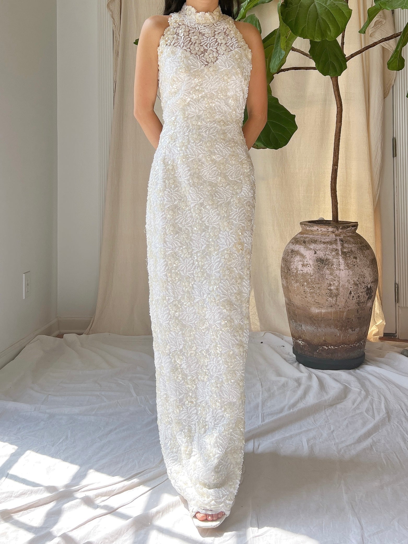 Vintage Ivory Lace Beaded Gown - XS | G O S S A M E R Vintage Ivory Lace Beaded Gown - XS | G O S S A M E R