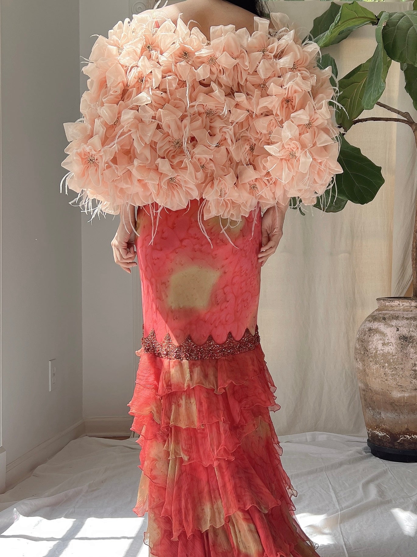 Vintage Flower and Ostrich Feather Cape - OSFM