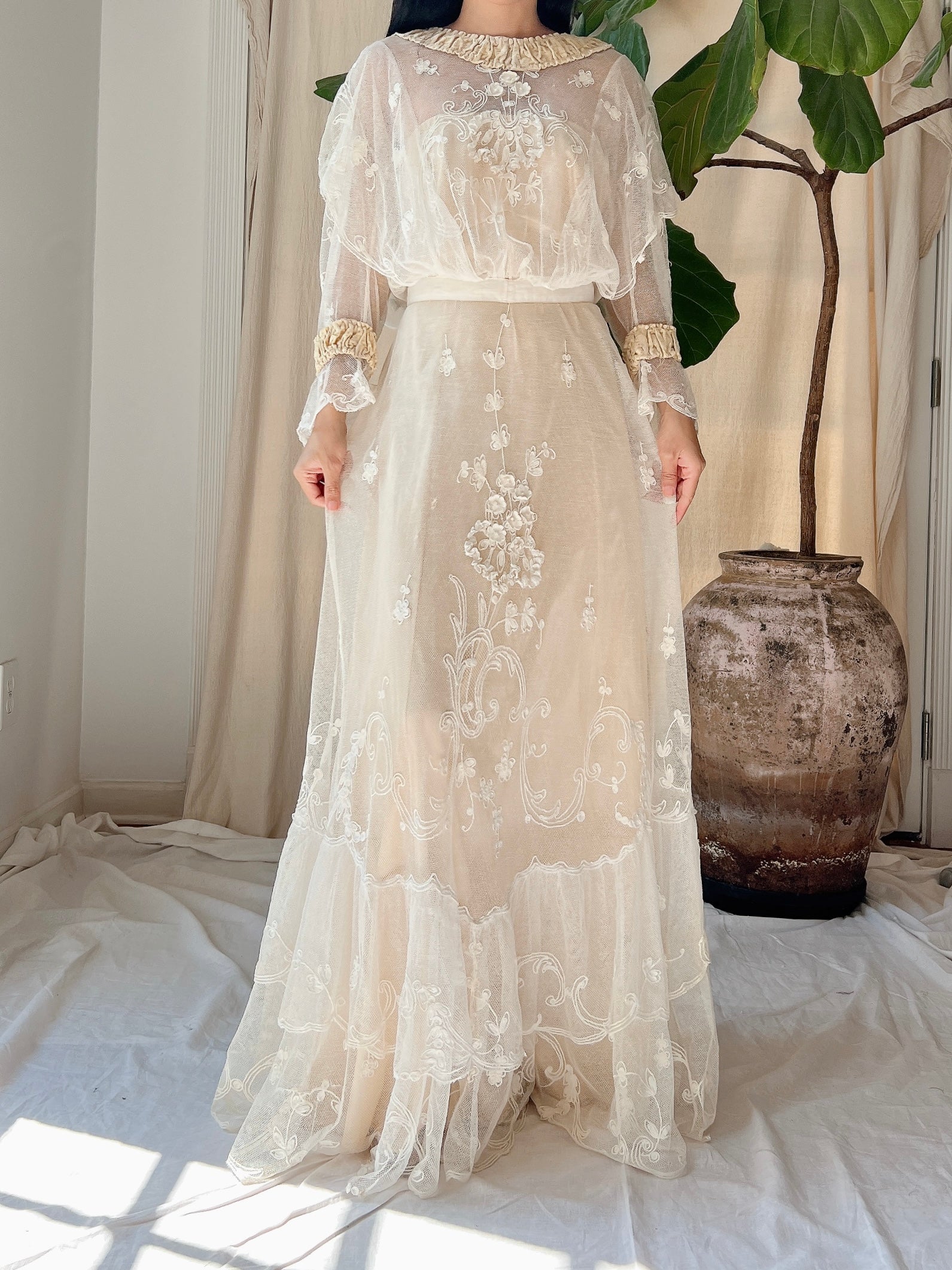Antique Tambour Cotton Lace Gown - XS | G O S S A M E R Antique Tambour Cotton Lace Gown - XS | G O S S A M E R
