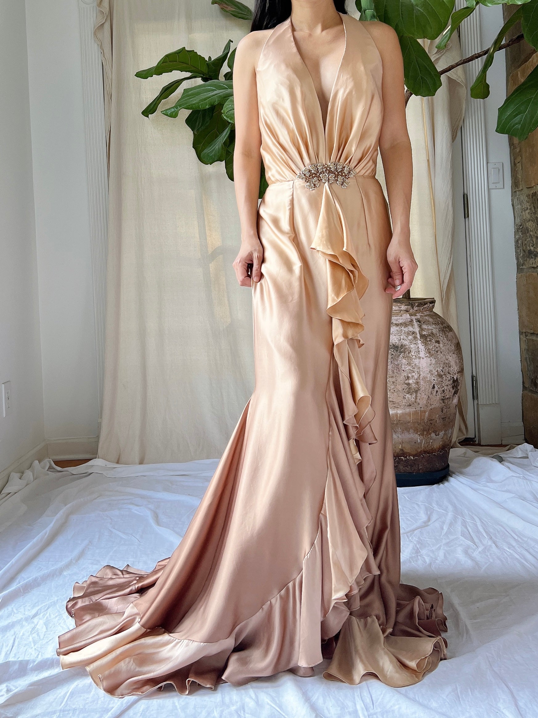 Vintage Silk Ombre Ruffle Front Gown - M | G O S S A M E R Vintage Silk Ombre Ruffle Front Gown - M | G O S S A M E R