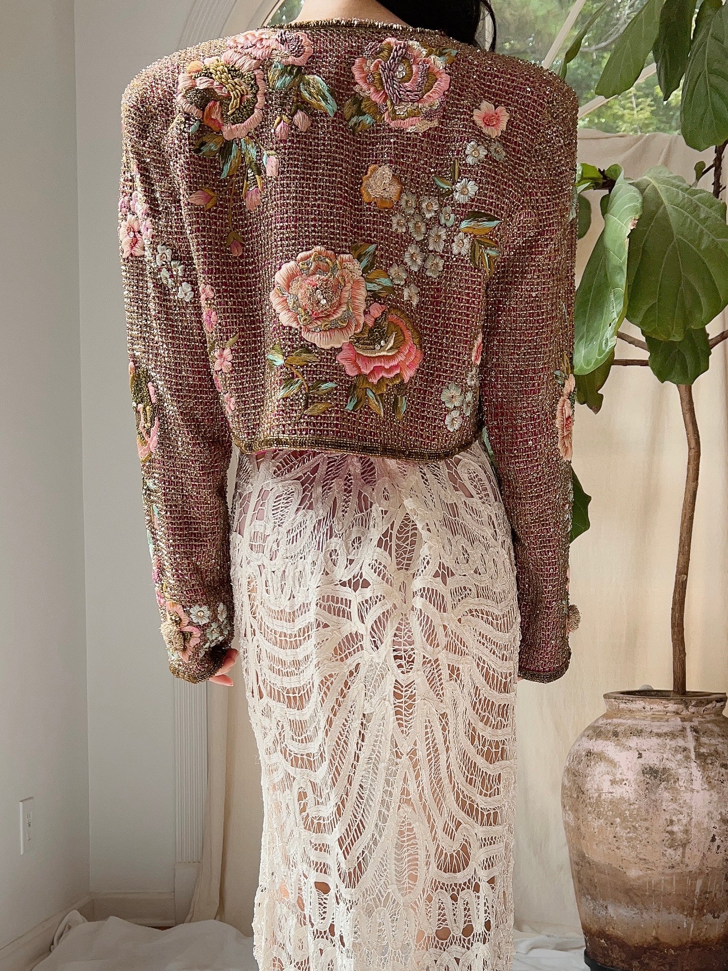 vintage couture dresses Vintage Couture Hand-Embroidered Beaded Jacket - S